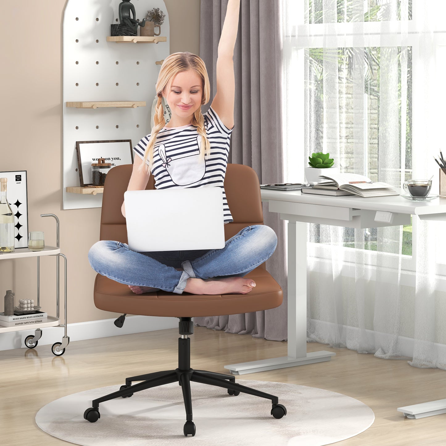 Armless Desk Chair with Wheels - Height Adjustable