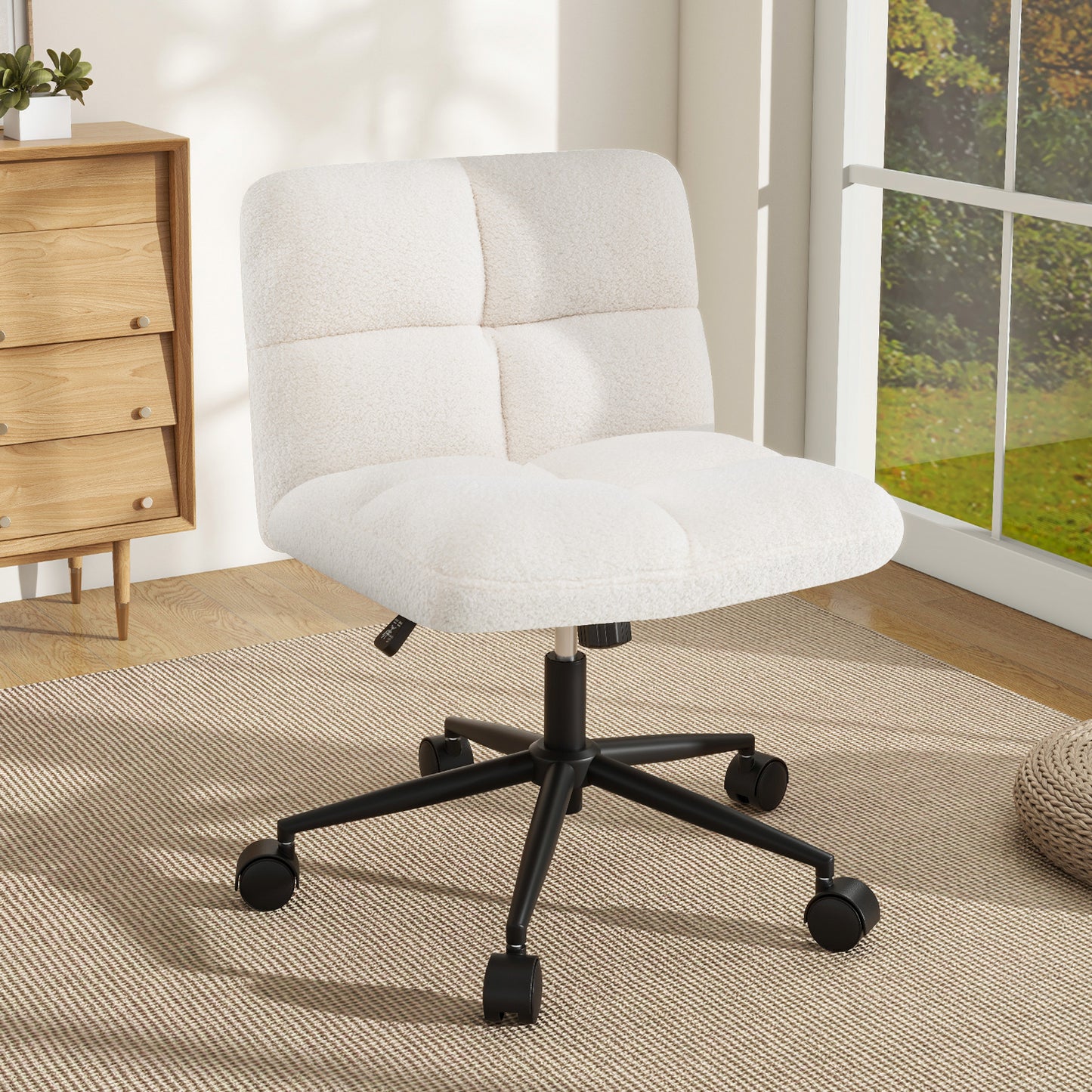 Adjustable Cross Legged Office Chair with Wheels - Beige