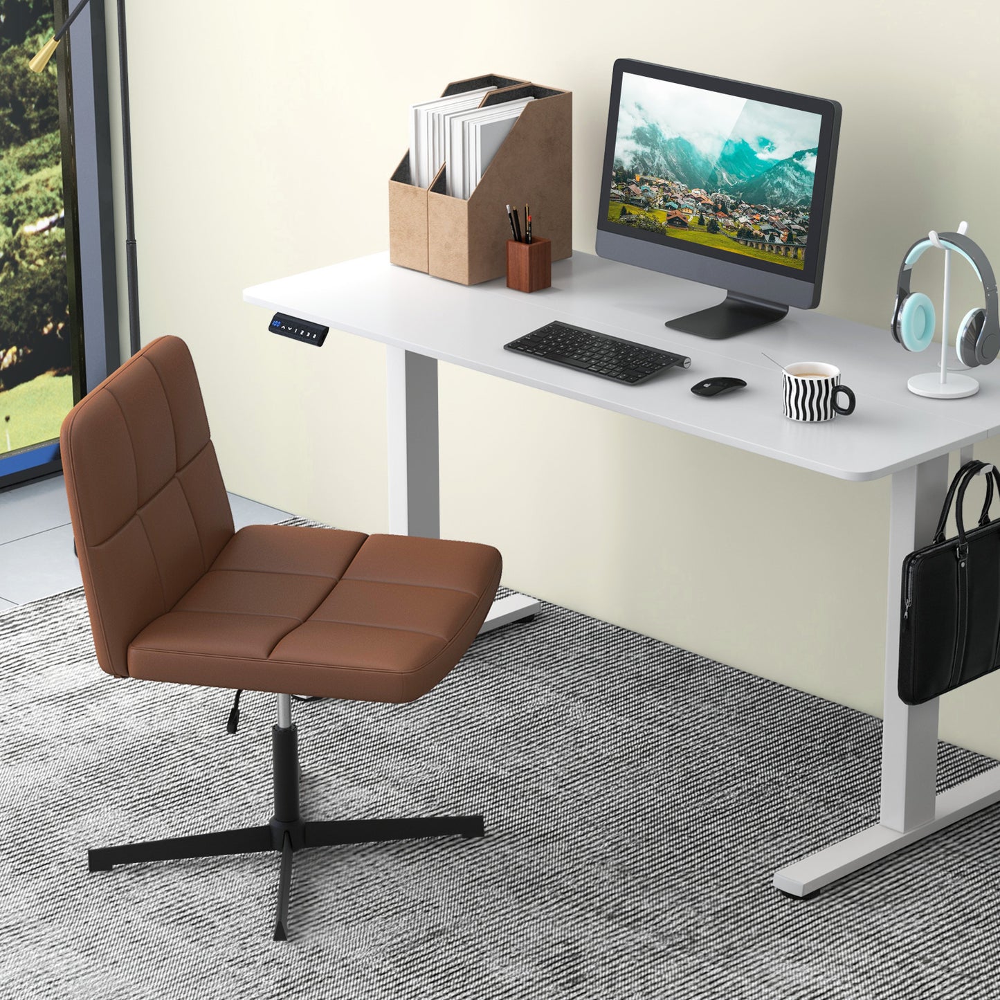 Upholstered Armless Office Chair with Oversized U-Shaped Seat