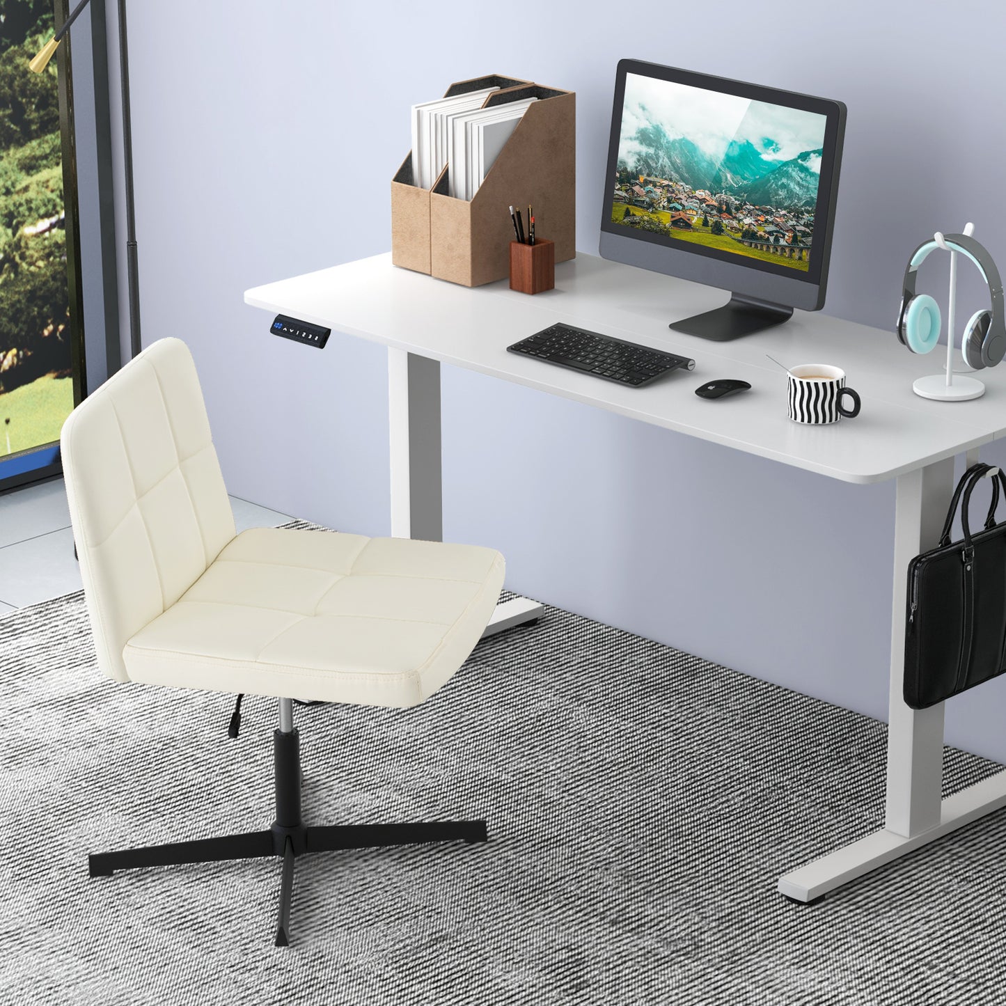 Upholstered Armless Office Chair with Oversized U-Shaped Seat