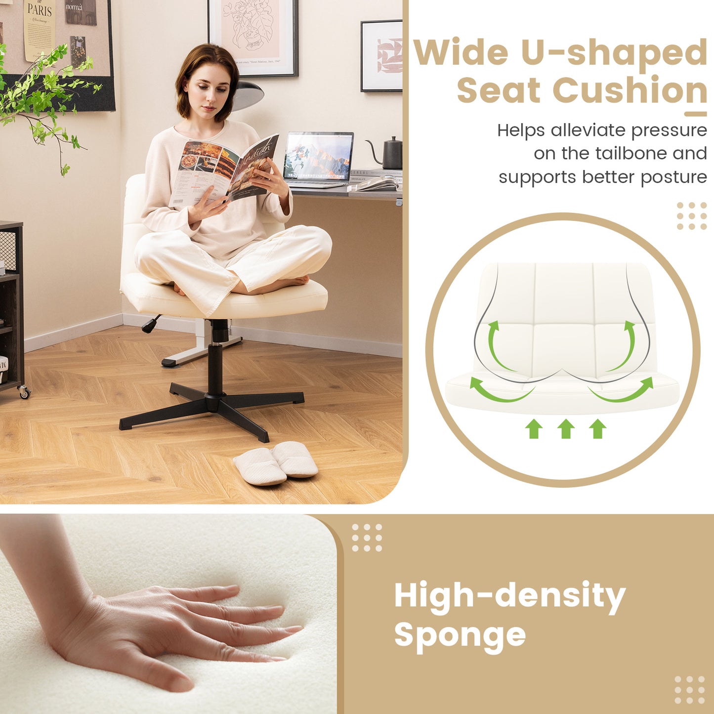 Upholstered Armless Office Chair with Oversized U-Shaped Seat