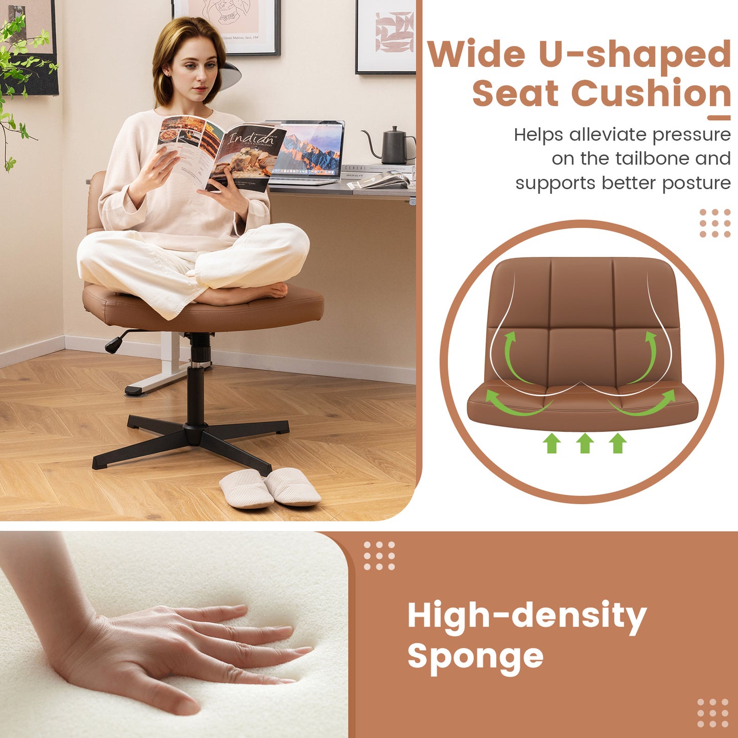 Upholstered Armless Office Chair with Oversized U-Shaped Seat