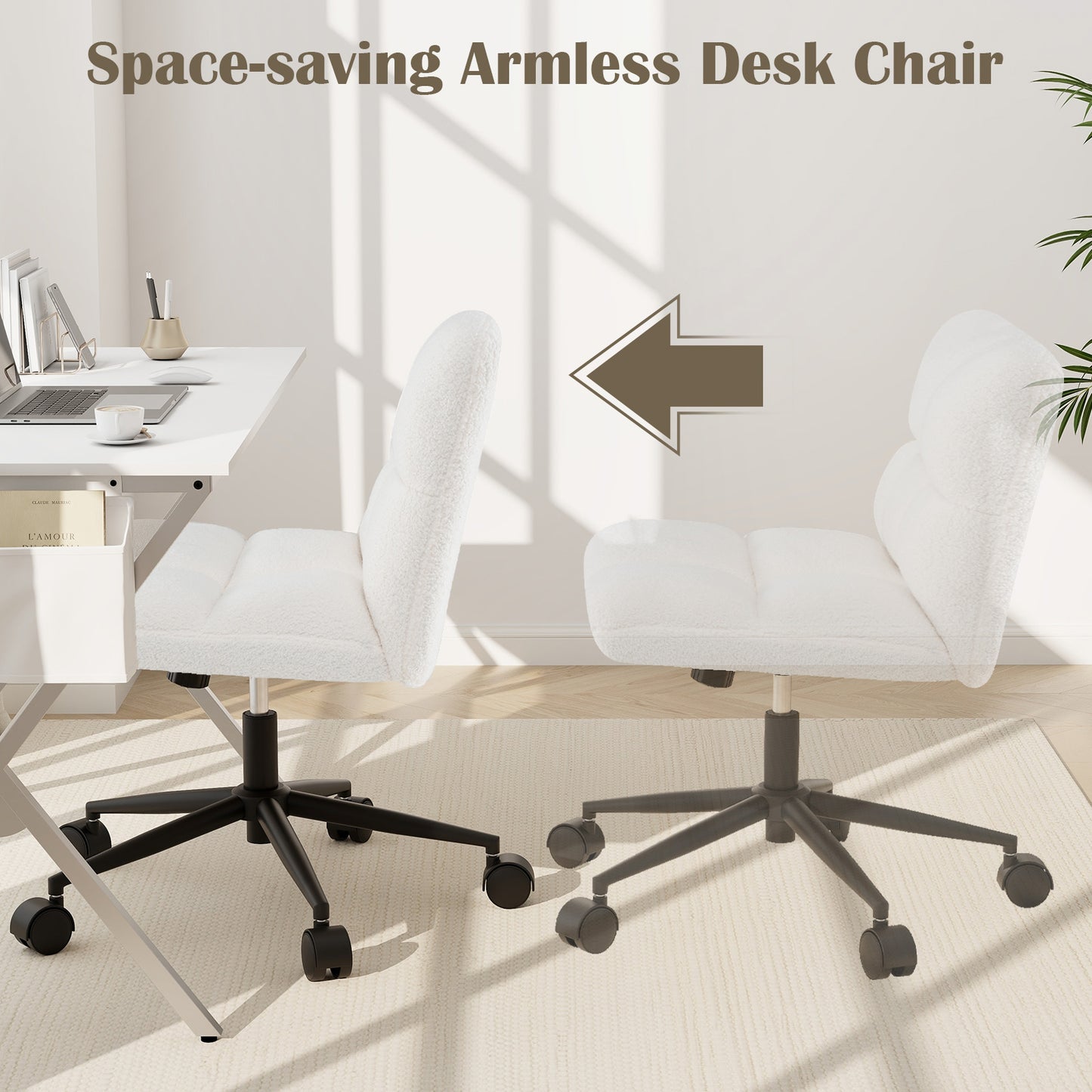 Adjustable Cross Legged Office Chair with Wheels - Beige