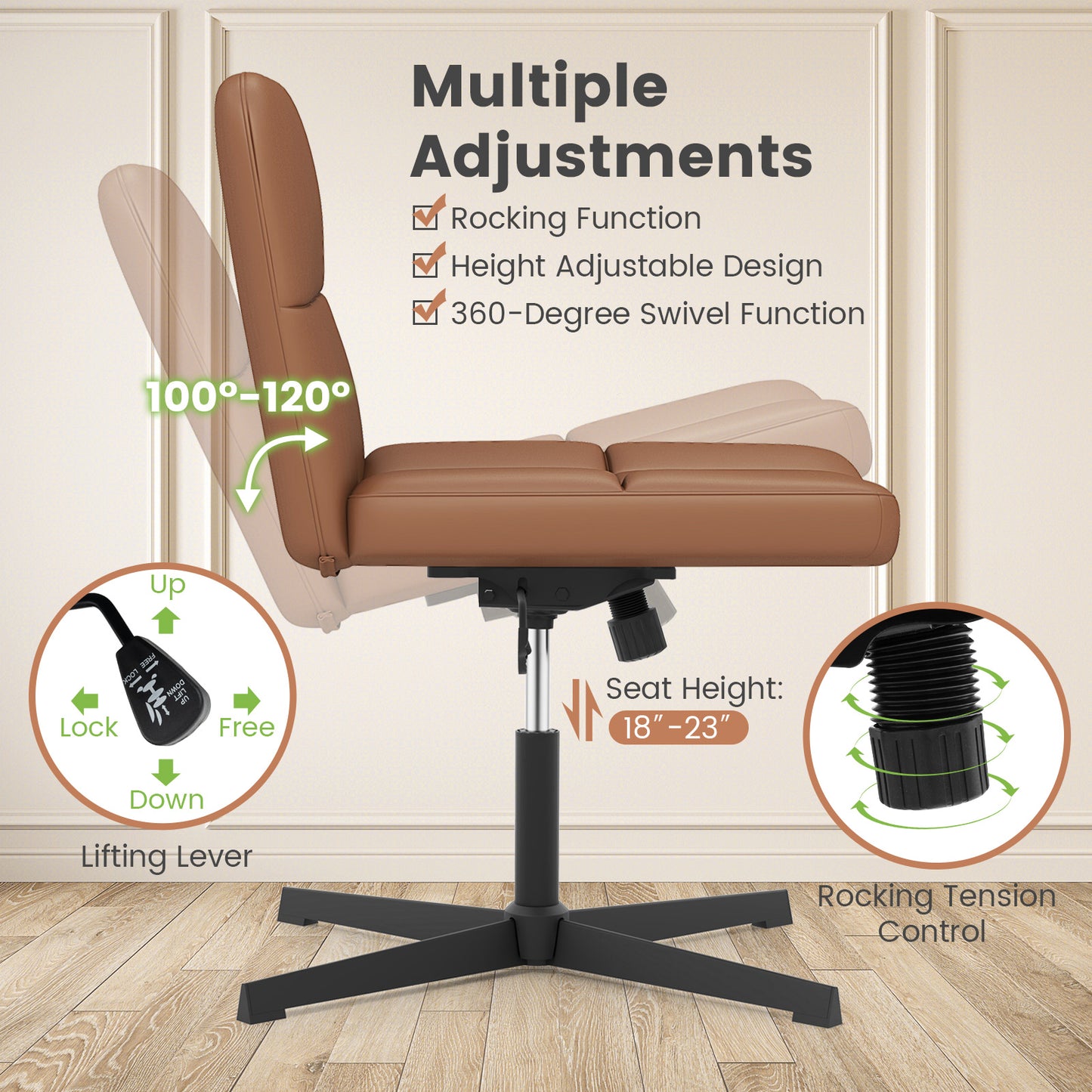 Upholstered Armless Office Chair with Oversized U-Shaped Seat