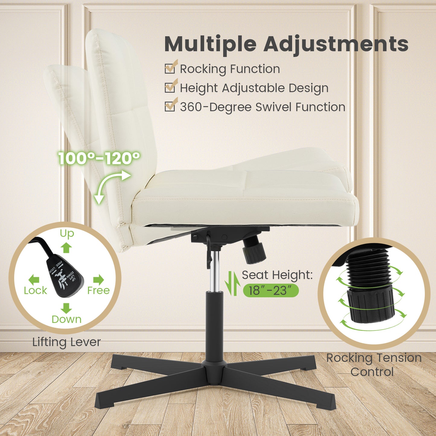 Upholstered Armless Office Chair with Oversized U-Shaped Seat