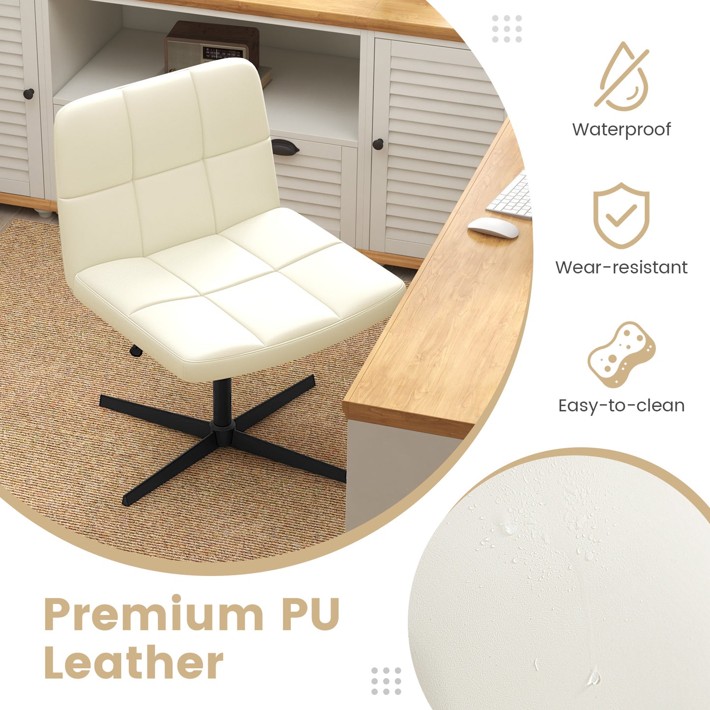 Upholstered Armless Office Chair with Oversized U-Shaped Seat