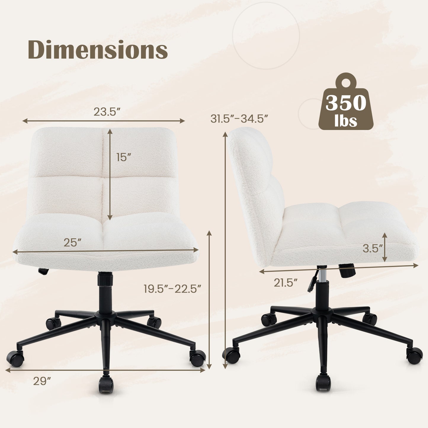 Adjustable Cross Legged Office Chair with Wheels - Beige