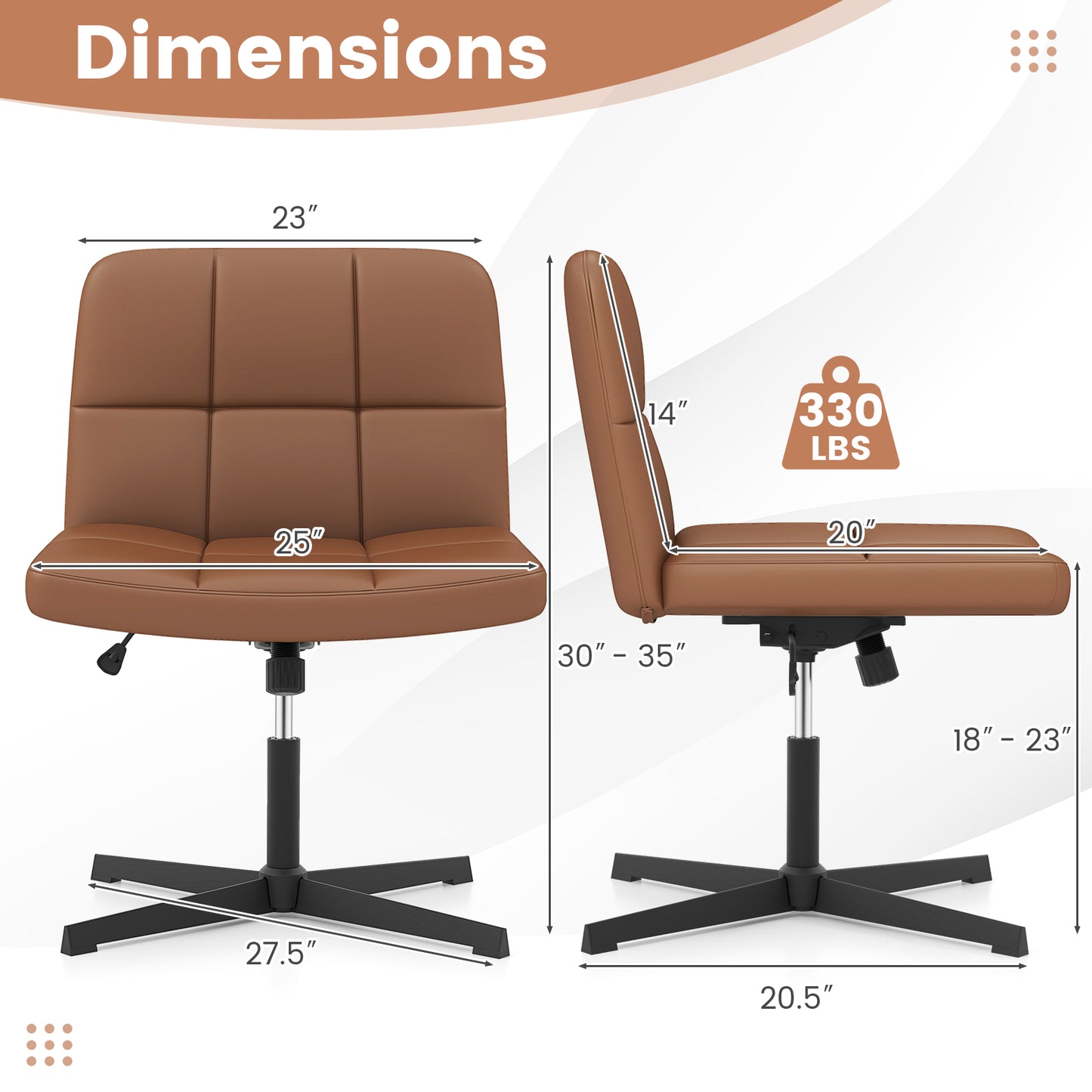 Upholstered Armless Office Chair with Oversized U-Shaped Seat