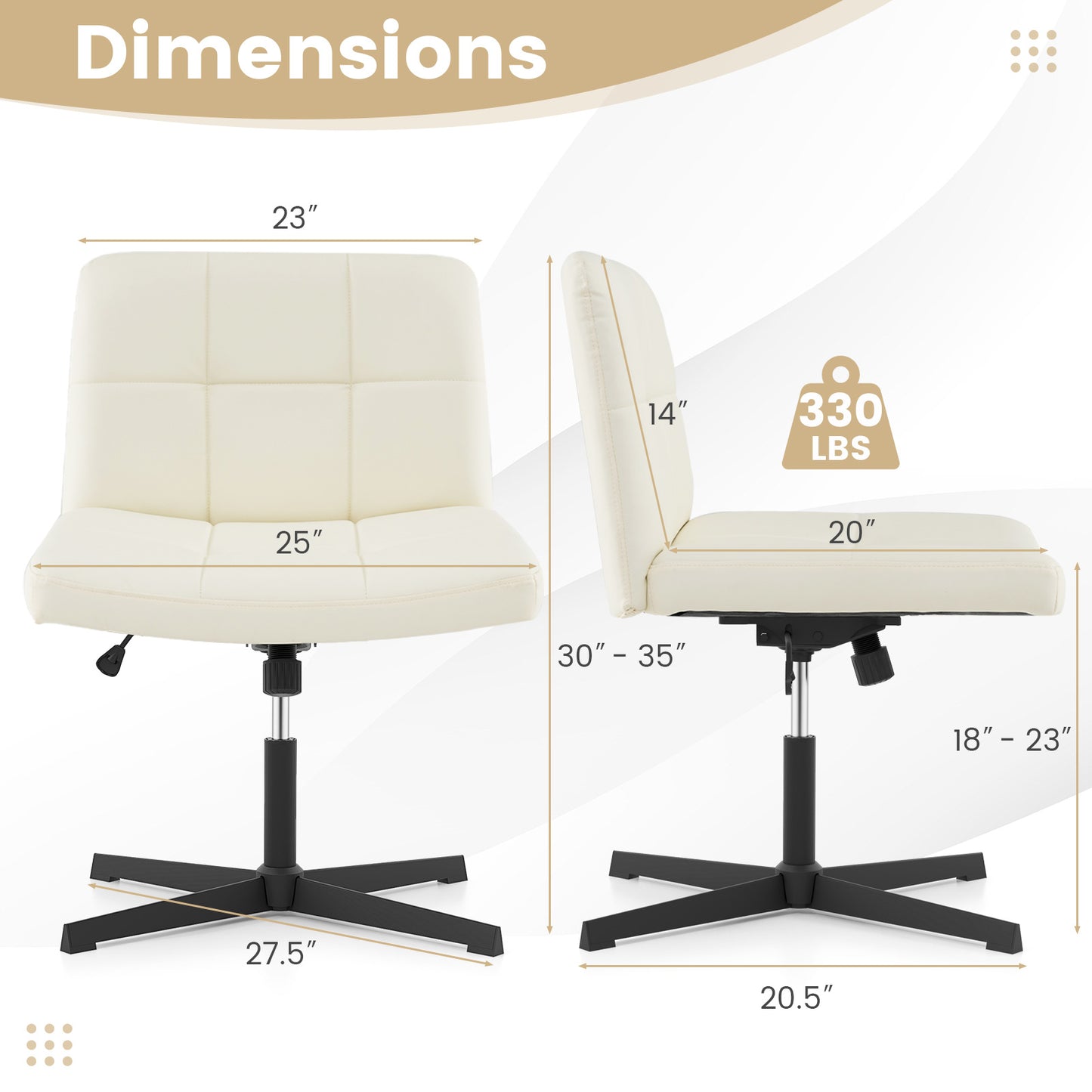 Upholstered Armless Office Chair with Oversized U-Shaped Seat