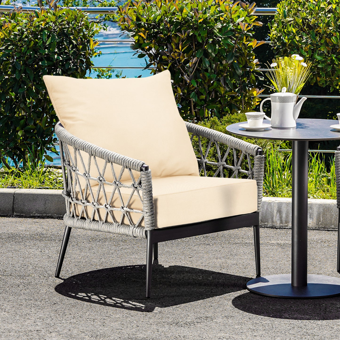 Deep Seat Chair Cushion Set with Rope Belts for Outdoor Use