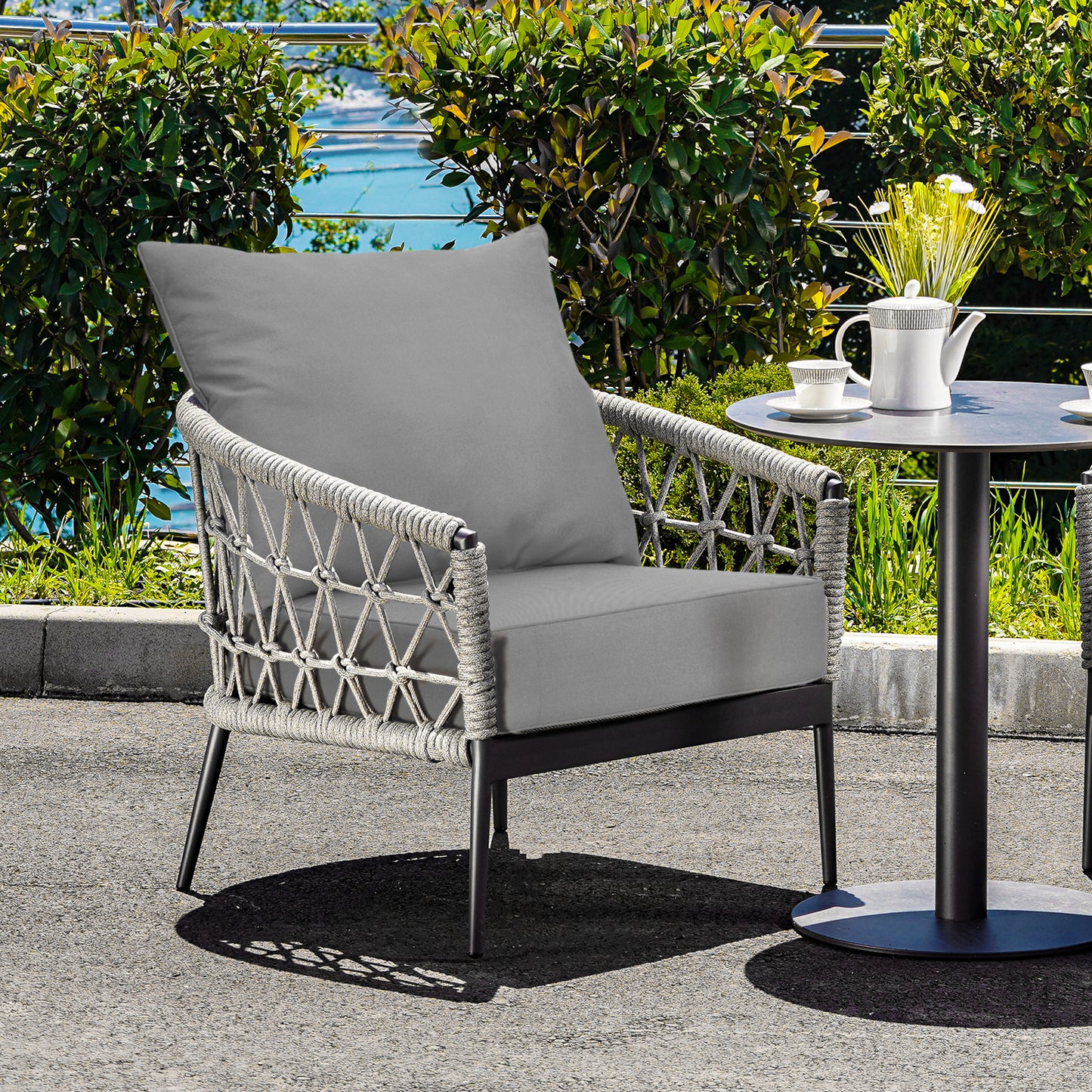 Deep Seat Chair Cushion Set with Rope Belts for Outdoor Use