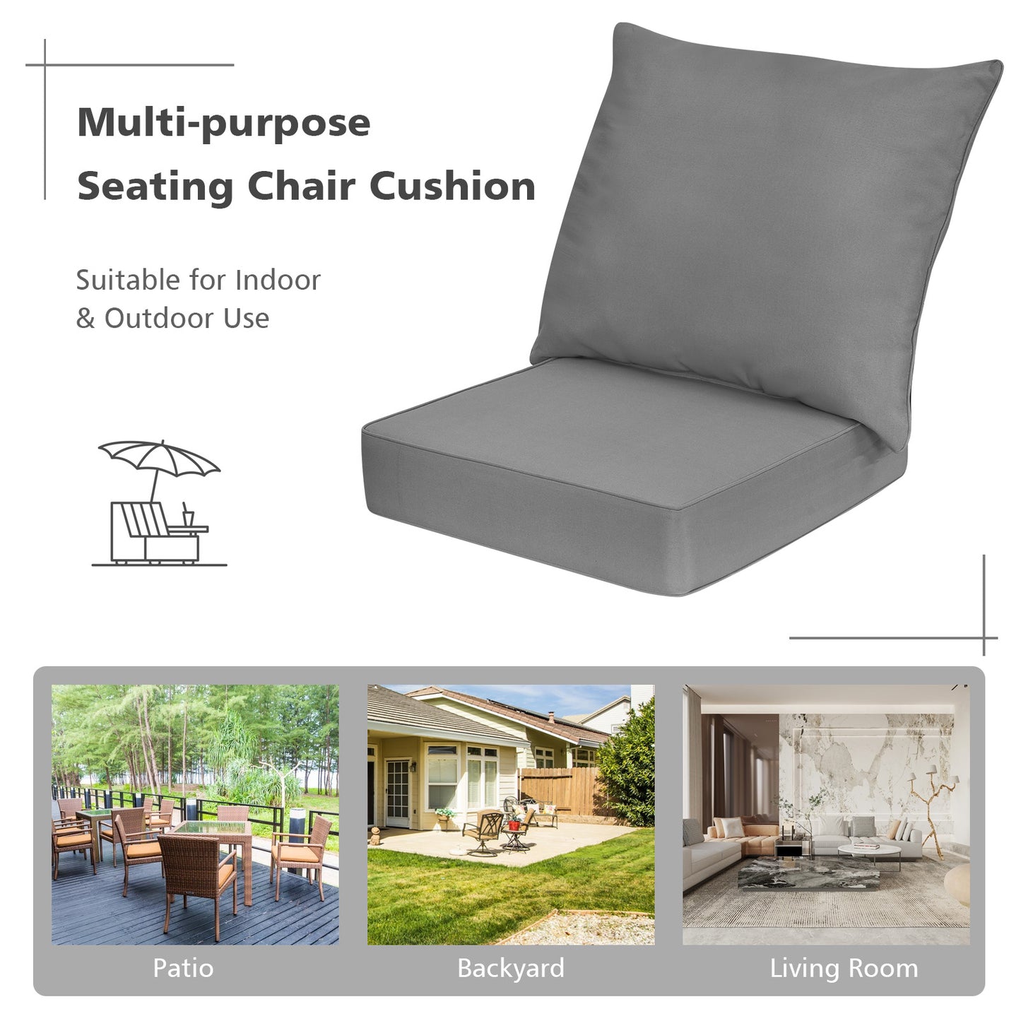 Deep Seat Chair Cushion Set with Rope Belts for Outdoor Use