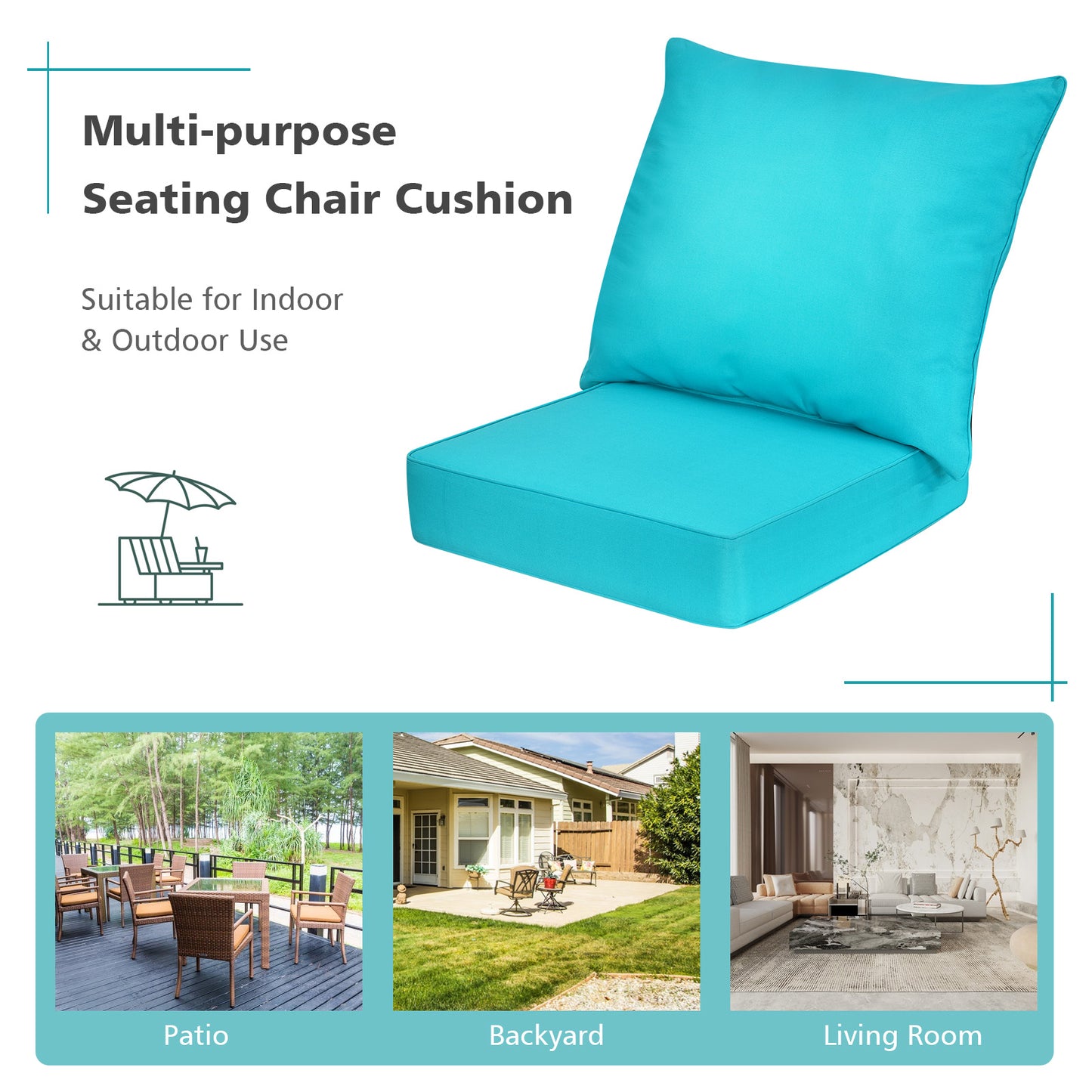 Deep Seat Chair Cushion Set with Rope Belts for Outdoor Use