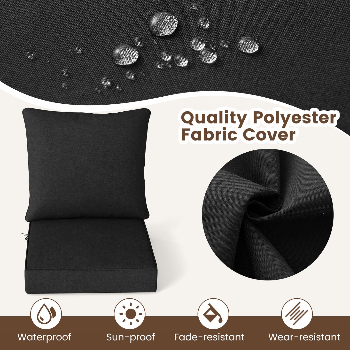 Deep Seat Chair Cushion Set with Rope Belts for Outdoor Use