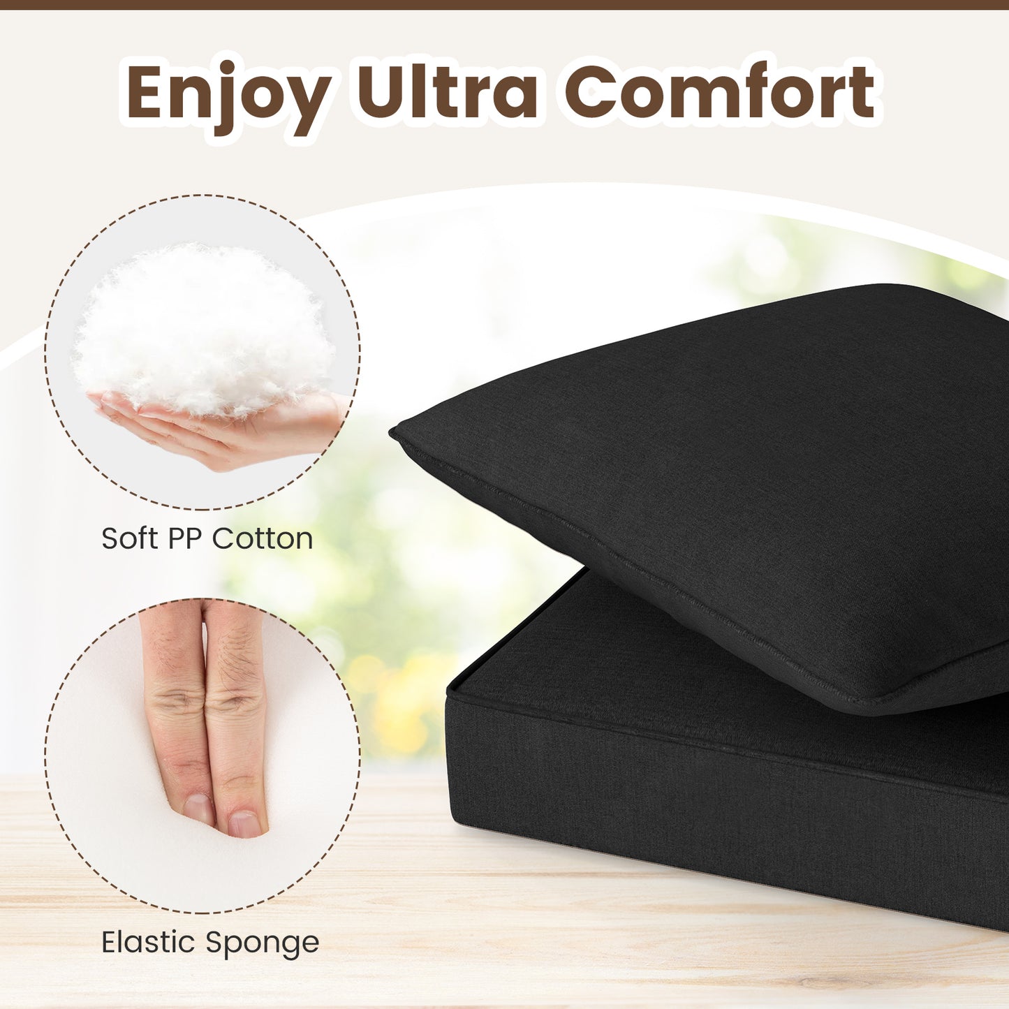 Deep Seat Chair Cushion Set with Rope Belts for Outdoor Use