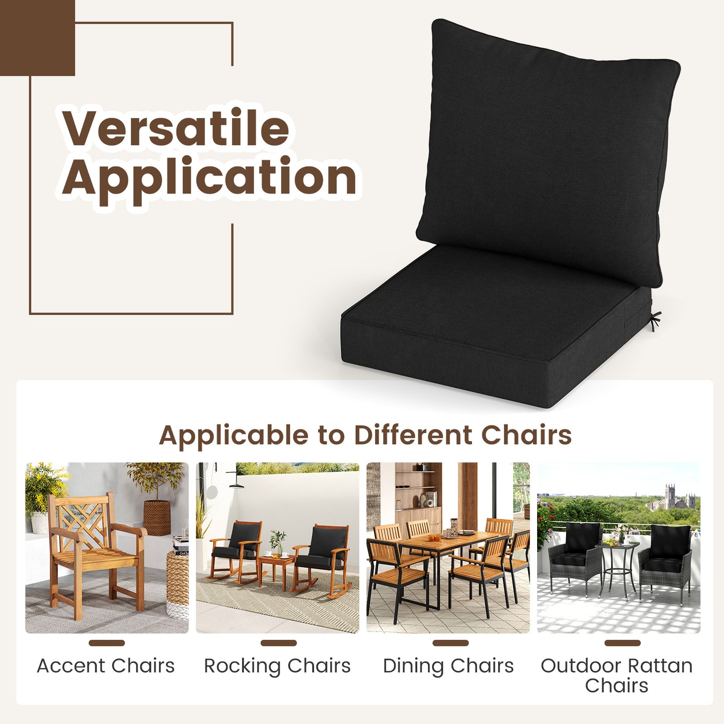 Deep Seat Chair Cushion Set with Rope Belts for Outdoor Use