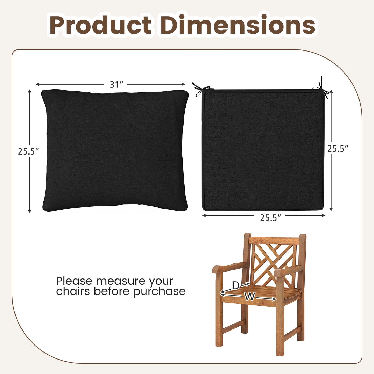 Deep Seat Chair Cushion Set with Rope Belts for Outdoor Use