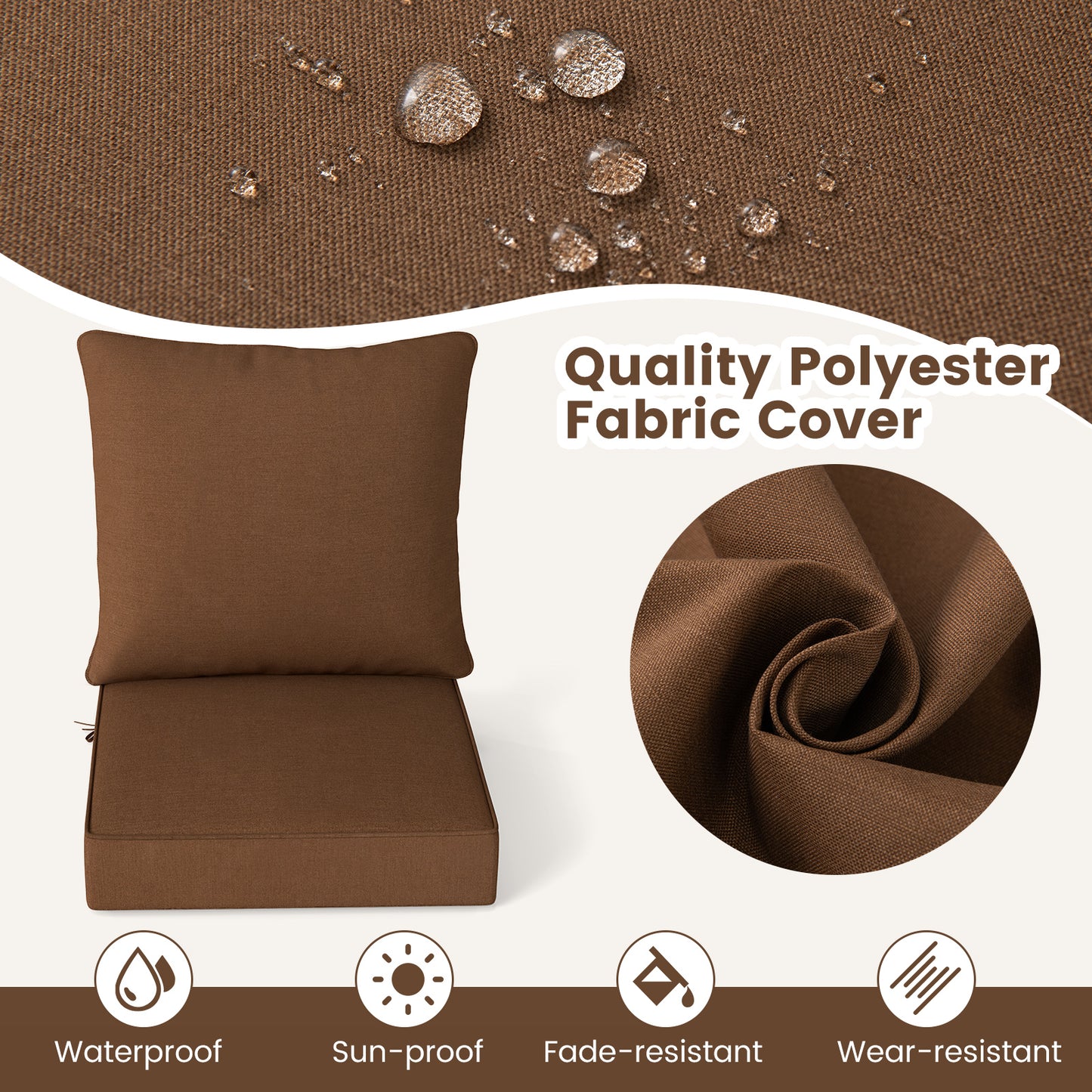 Deep Seat Chair Cushion Set with Rope Belts for Outdoor Use