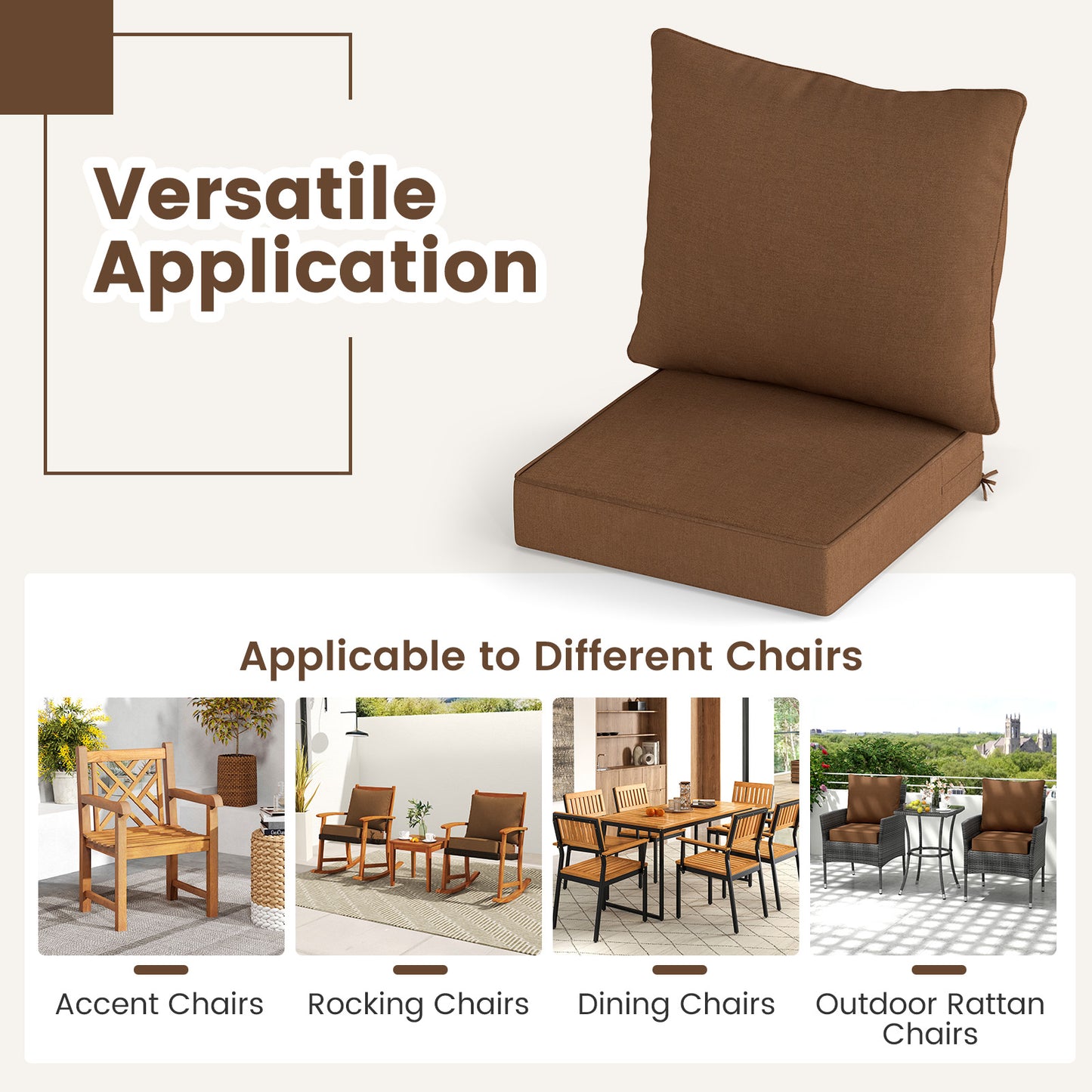 Deep Seat Chair Cushion Set with Rope Belts for Outdoor Use