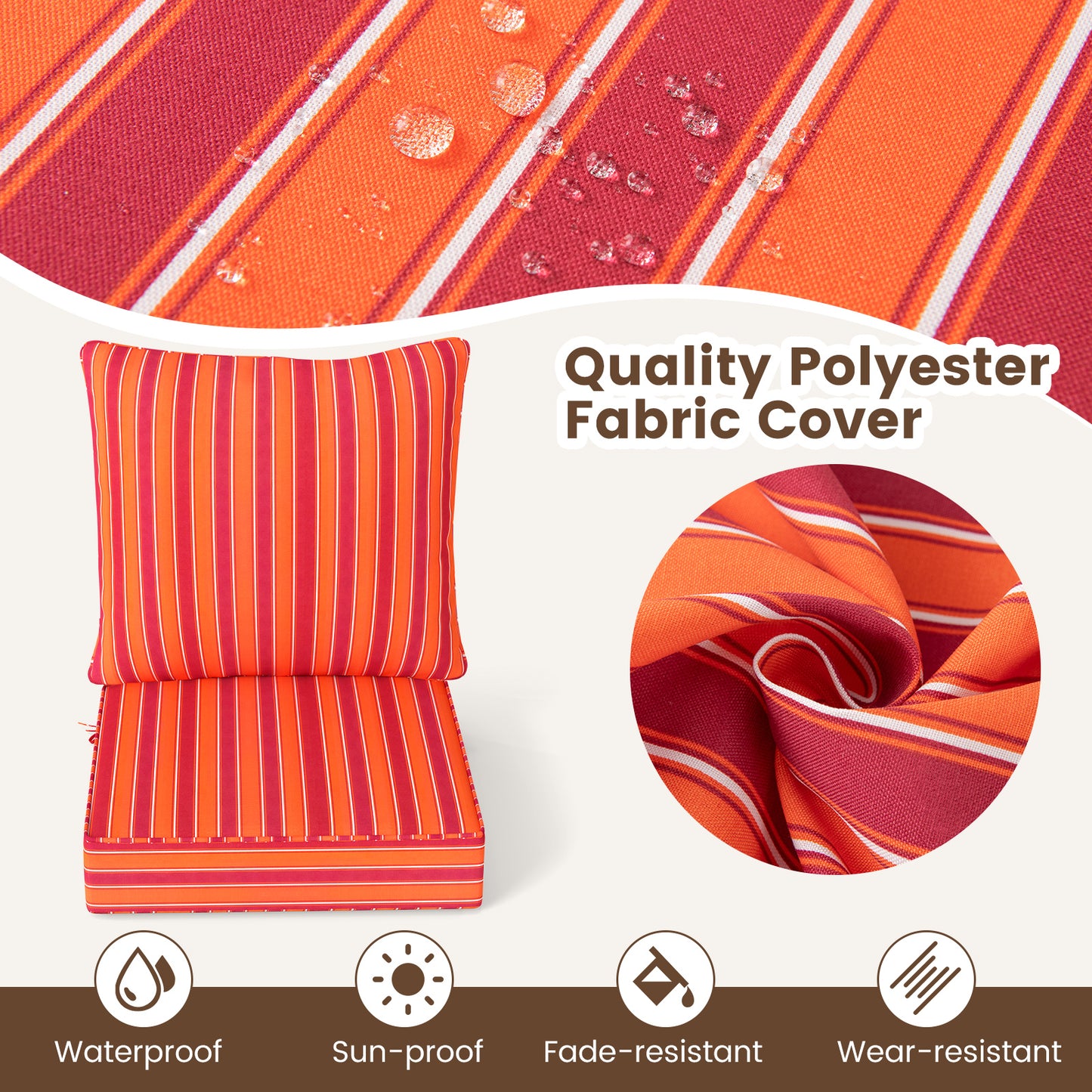 Deep Seat Chair Cushion Set with Rope Belts for Outdoor Use