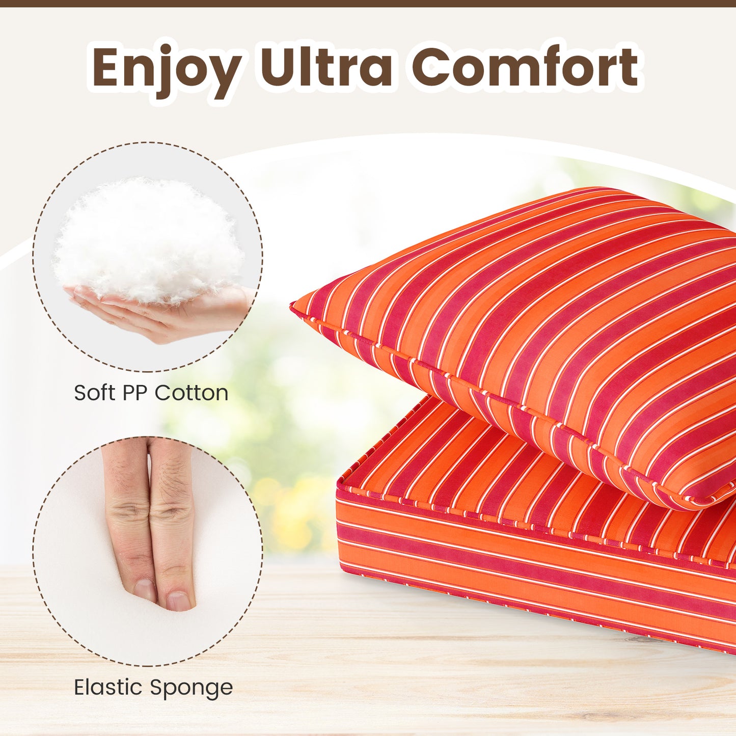 Deep Seat Chair Cushion Set with Rope Belts for Outdoor Use