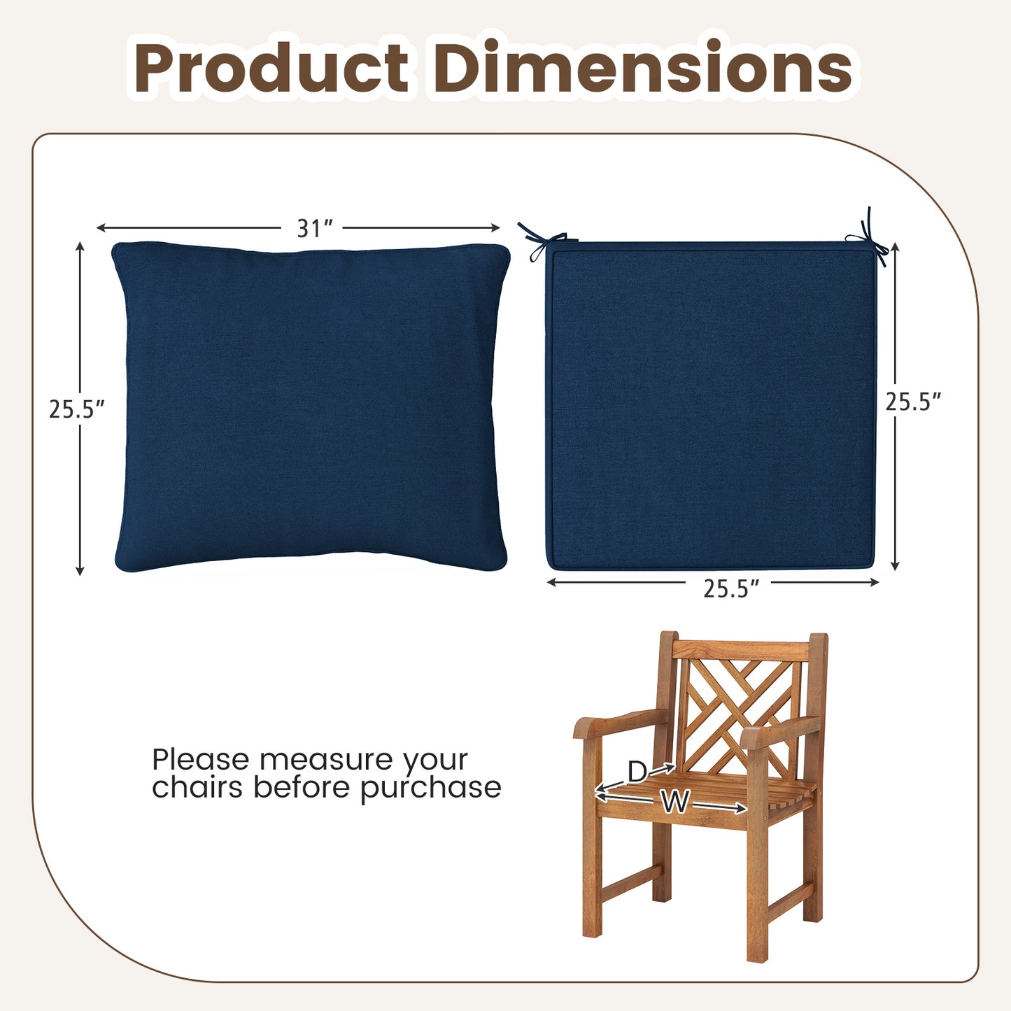 Deep Seat Chair Cushion Set with Rope Belts for Outdoor Use