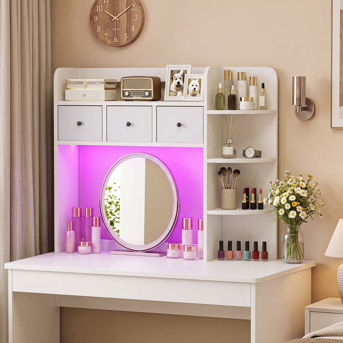 Desktop Bookshelf with LED Lights 5-Tier Storage & 3 Drawers