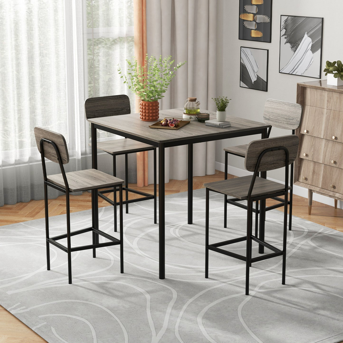 Counter Height Dining Set 5-Piece with Bar Table and Chairs