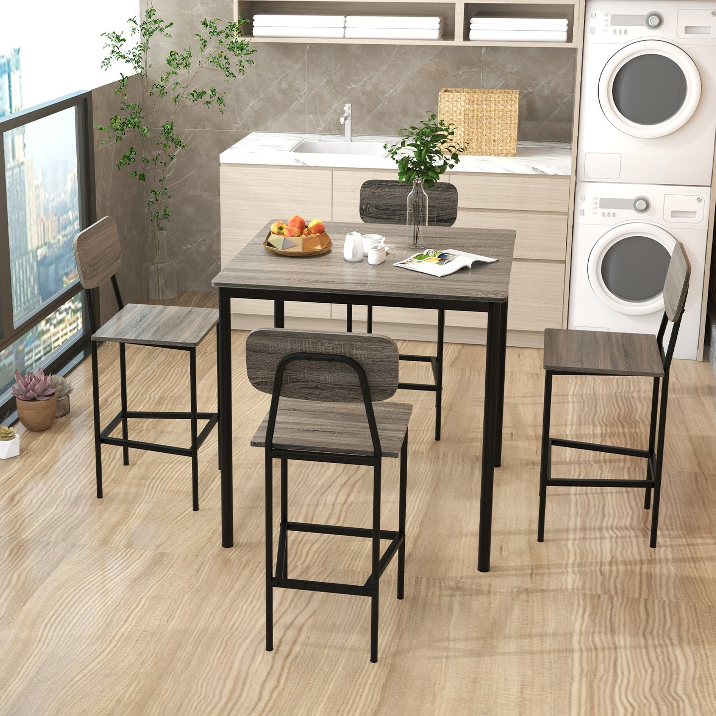 Counter Height Dining Set 5-Piece with Bar Table and Chairs