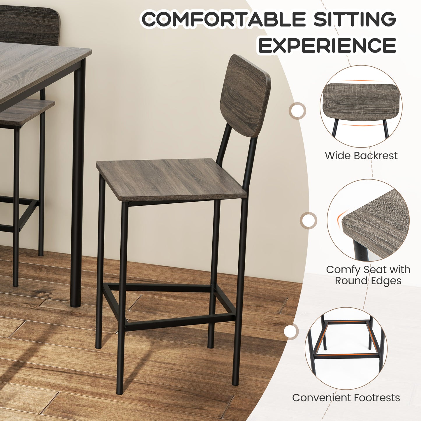 Counter Height Dining Set 5-Piece with Bar Table and Chairs