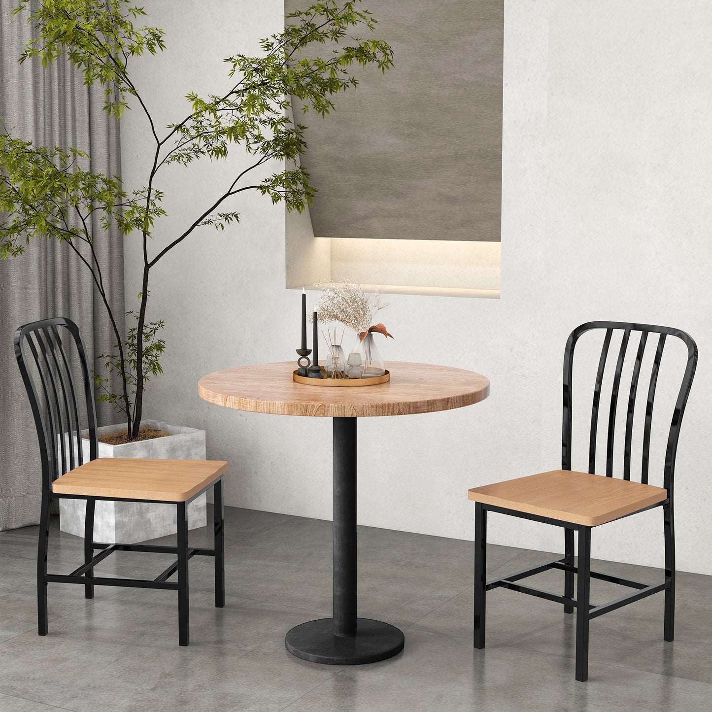 Spindle Back Dining Chairs Set of 2 with Ergonomic Seat