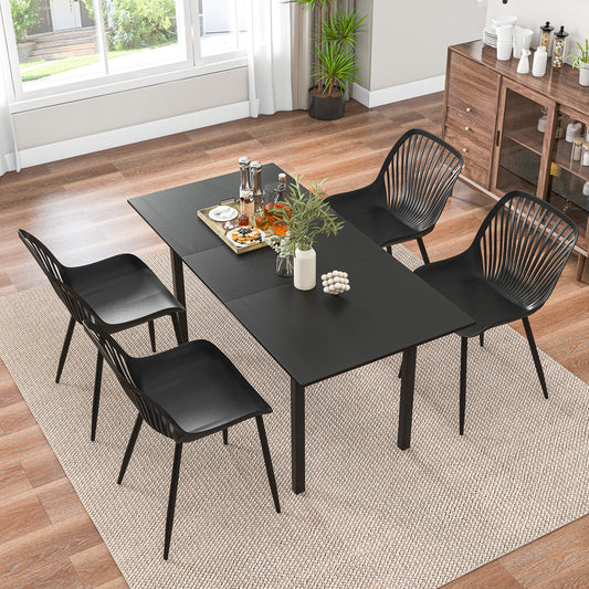 Dining Chairs with Cutout Backrest and Metal Legs - Black