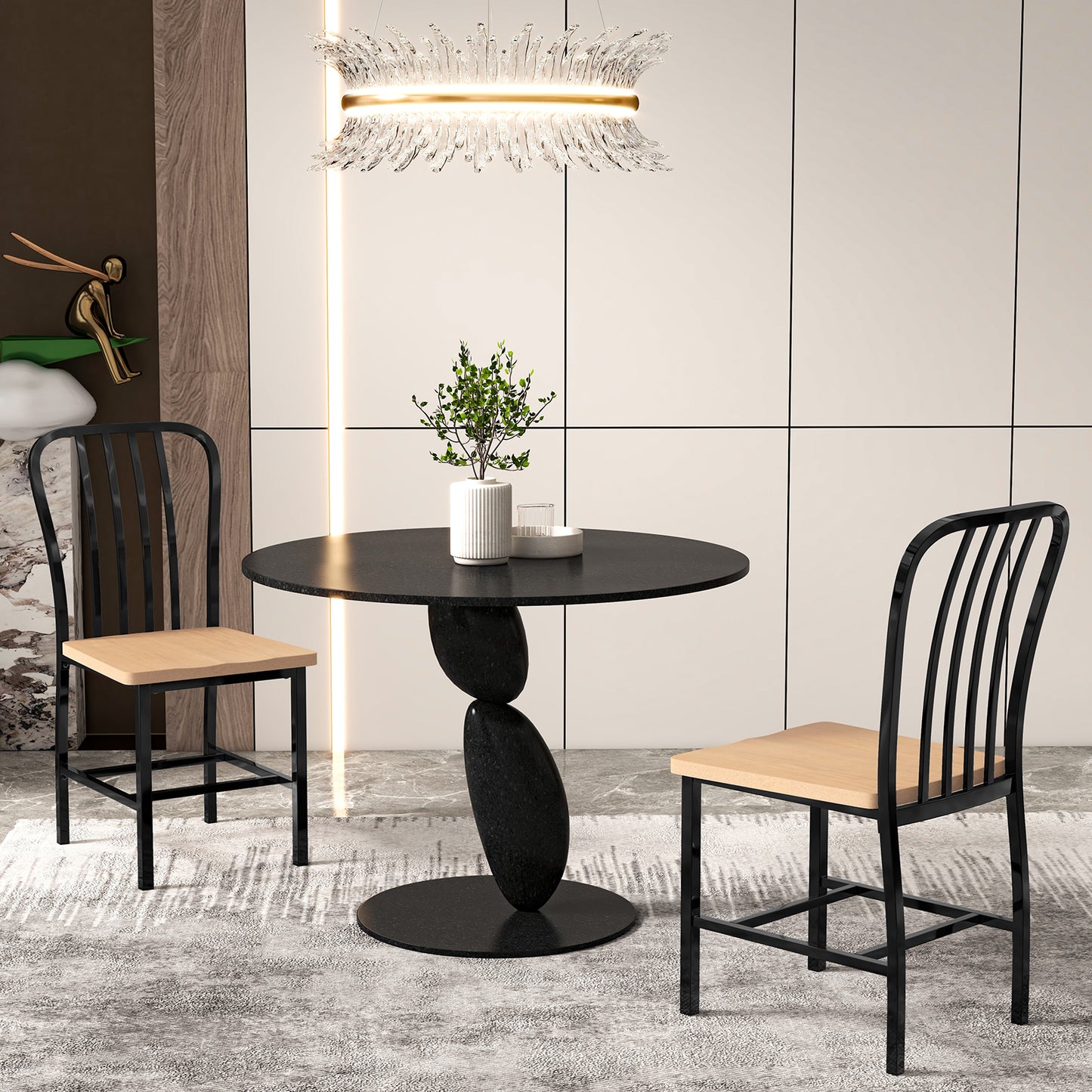 Spindle Back Dining Chairs Set of 2 with Ergonomic Seat