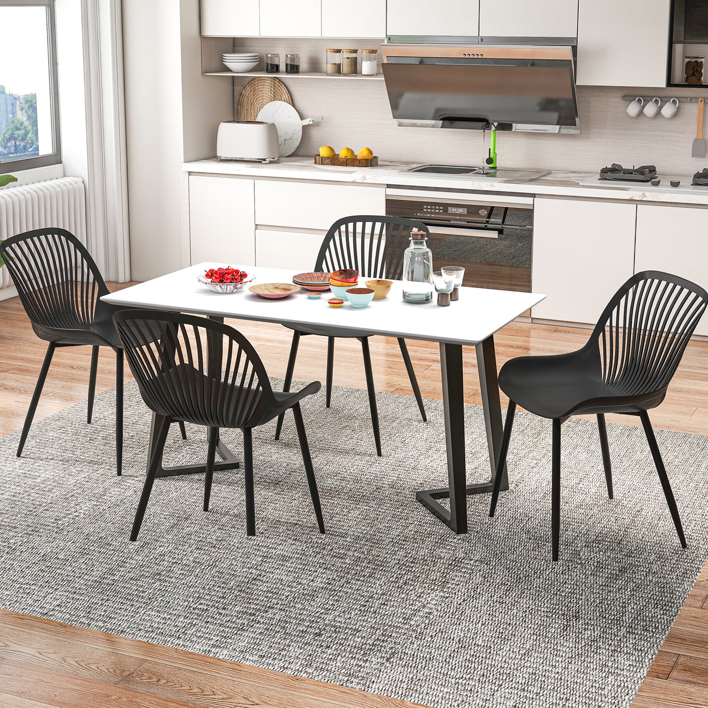 Dining Chairs with Cutout Backrest and Metal Legs - Black