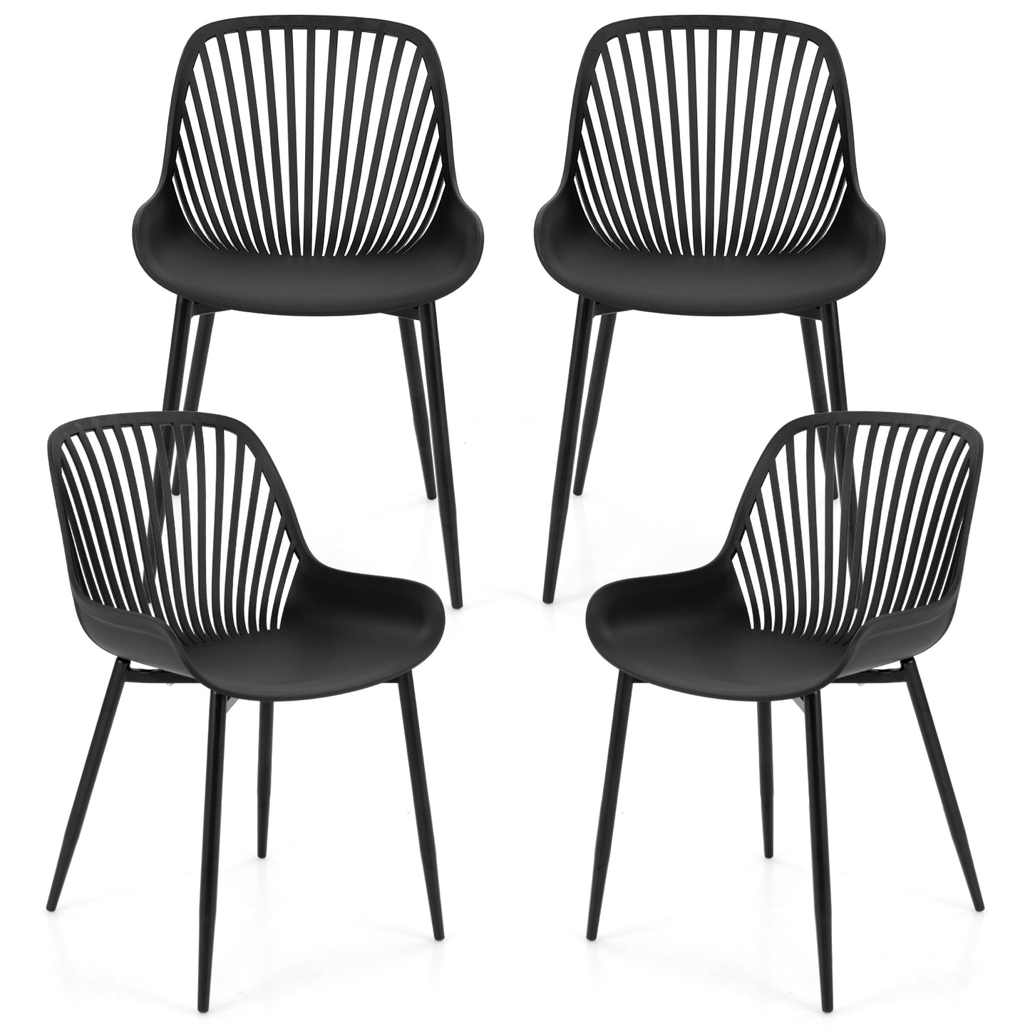 Dining Chairs with Cutout Backrest and Metal Legs - Black