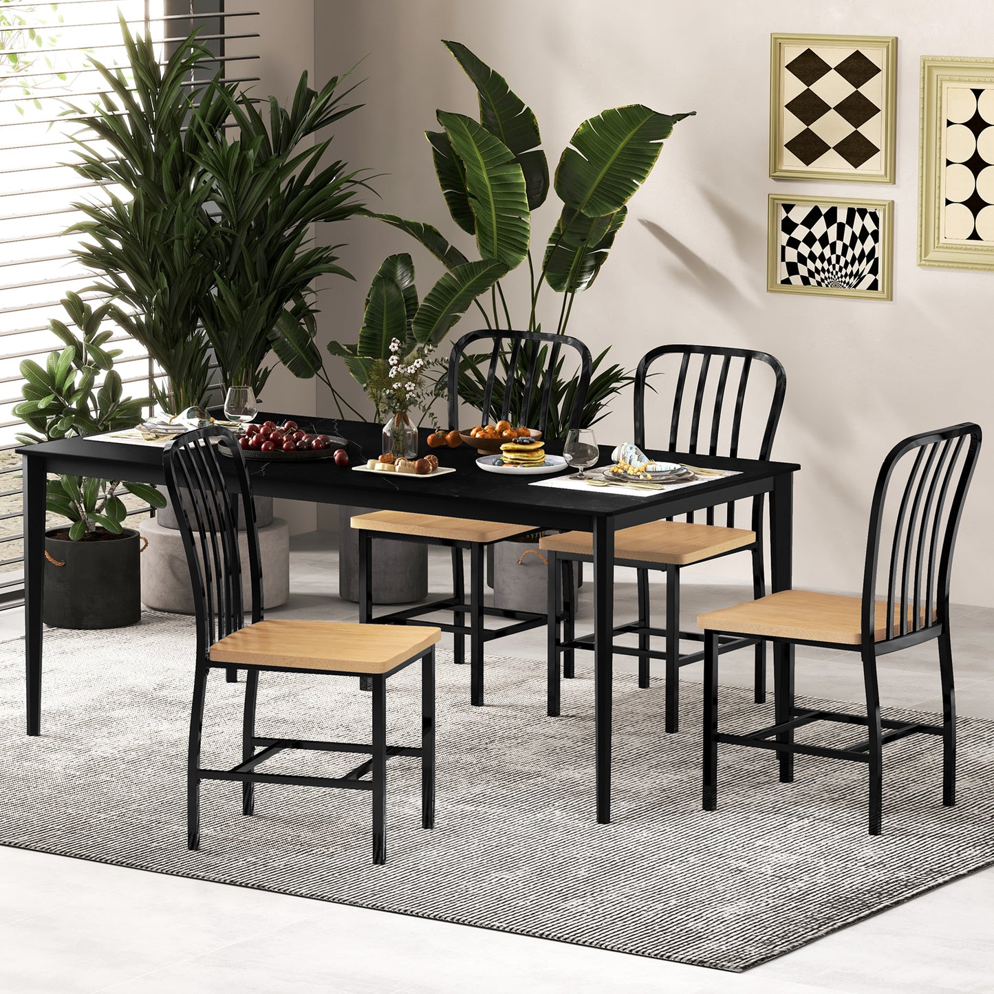 Spindle Back Dining Chairs Set of 2 with Ergonomic Seat