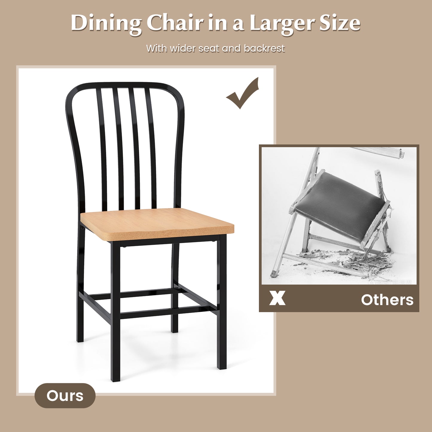 Spindle Back Dining Chairs Set of 2 with Ergonomic Seat