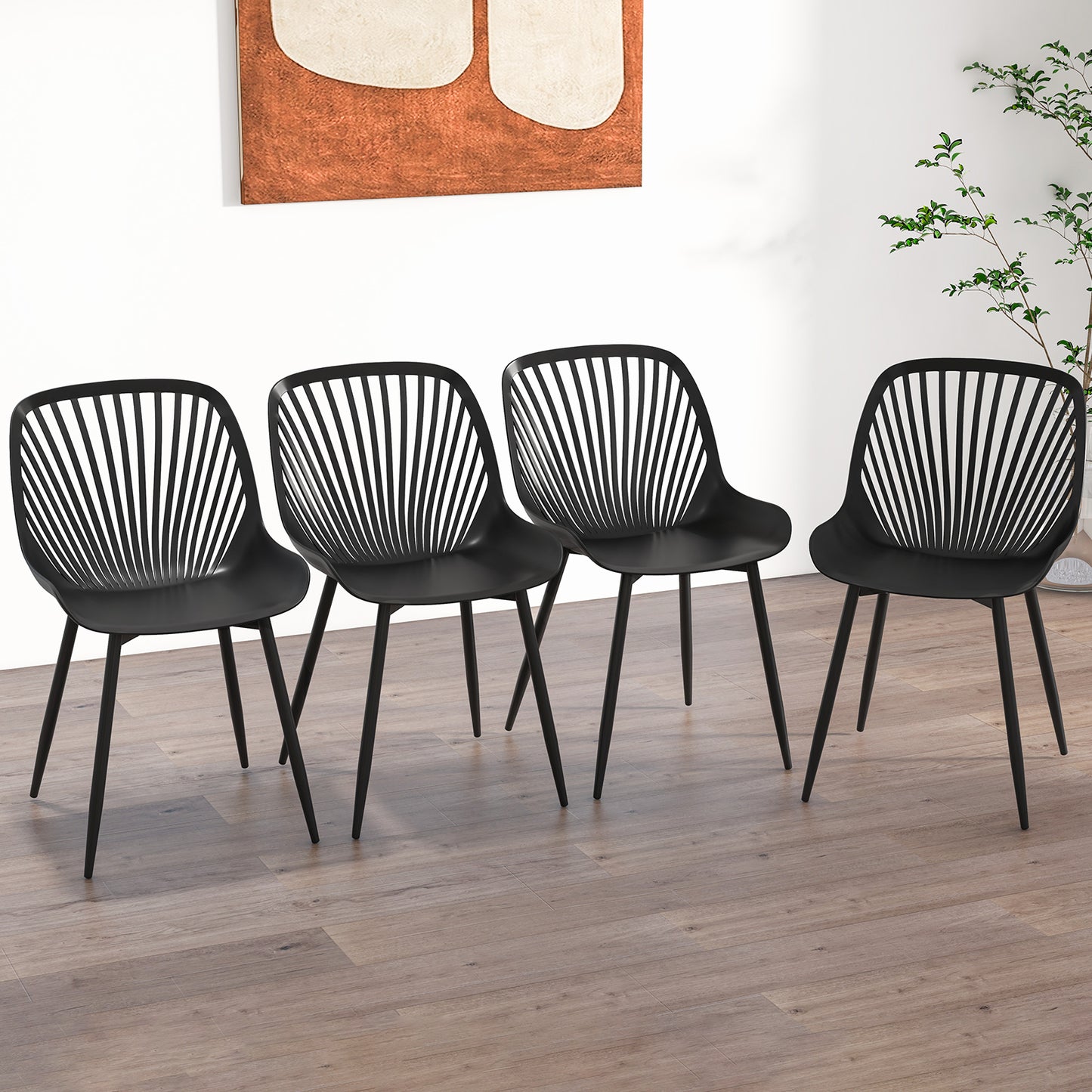 Dining Chairs with Cutout Backrest and Metal Legs - Black