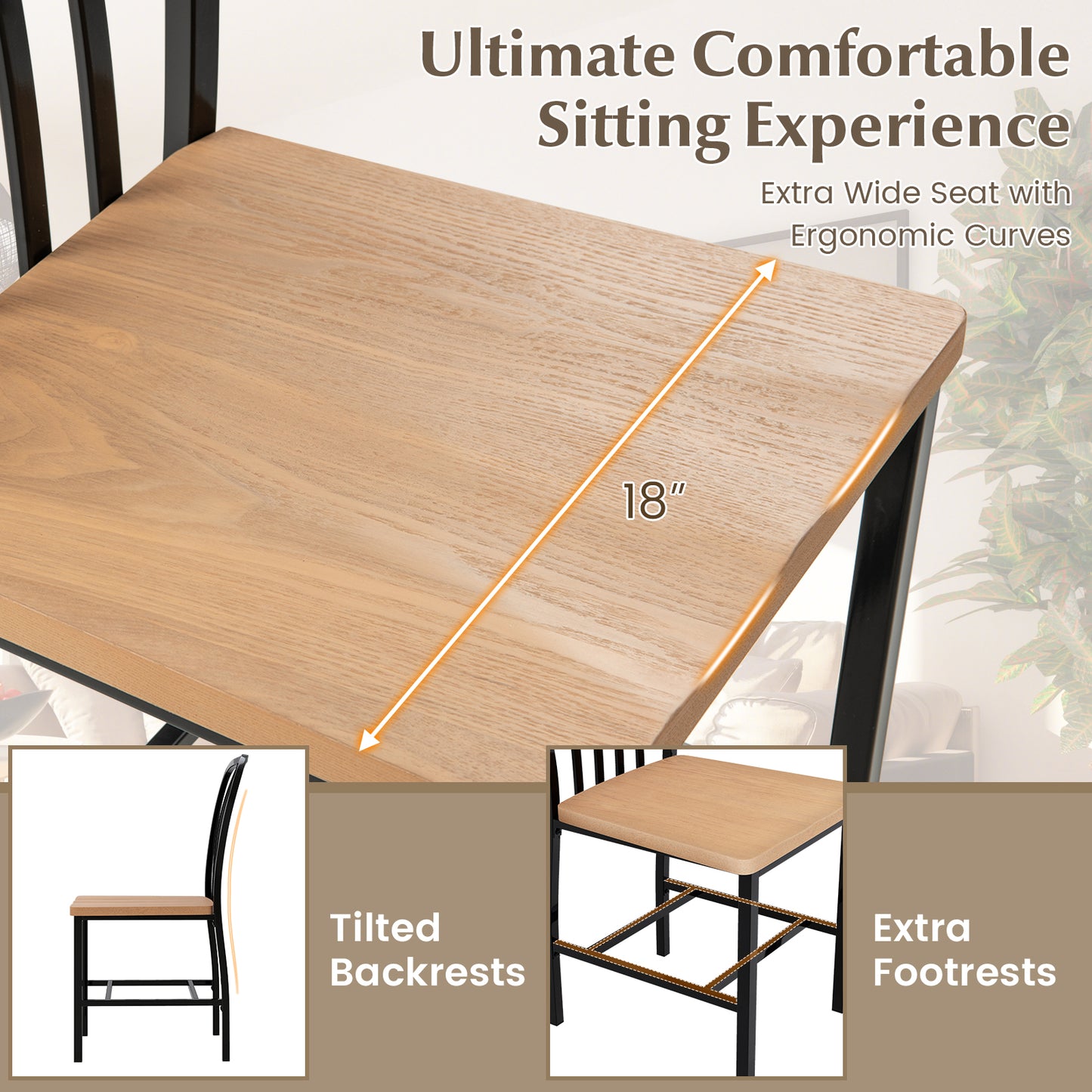 Spindle Back Dining Chairs Set of 2 with Ergonomic Seat