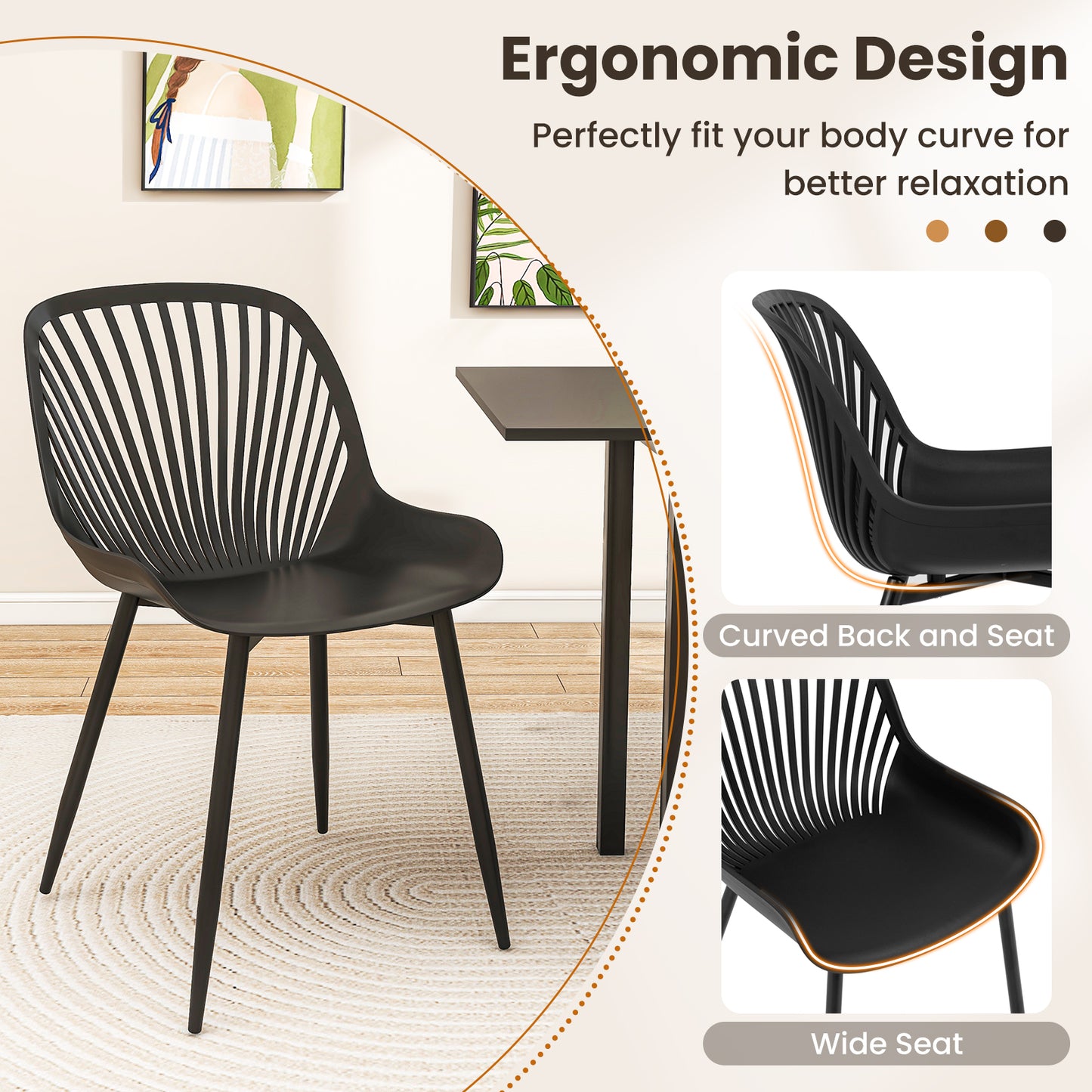 Dining Chairs with Cutout Backrest and Metal Legs - Black