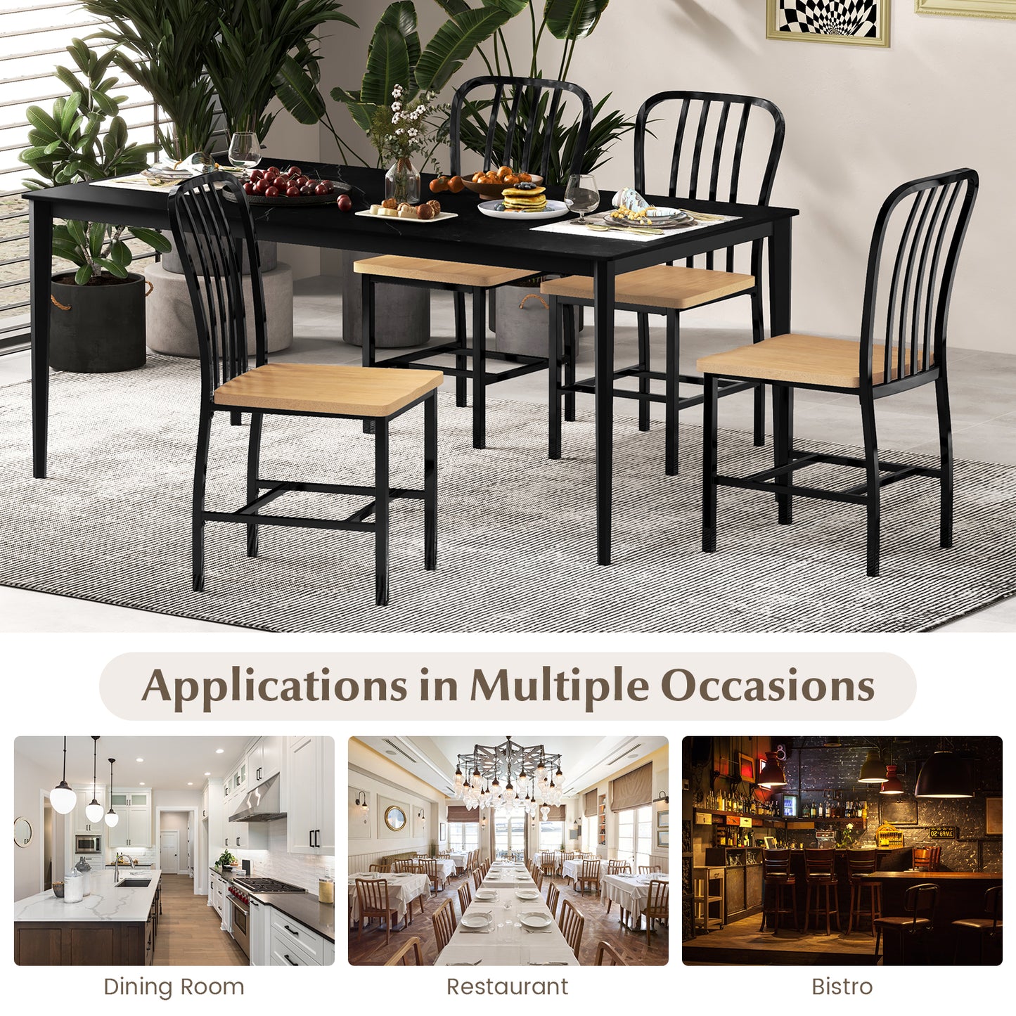 Spindle Back Dining Chairs Set of 2 with Ergonomic Seat