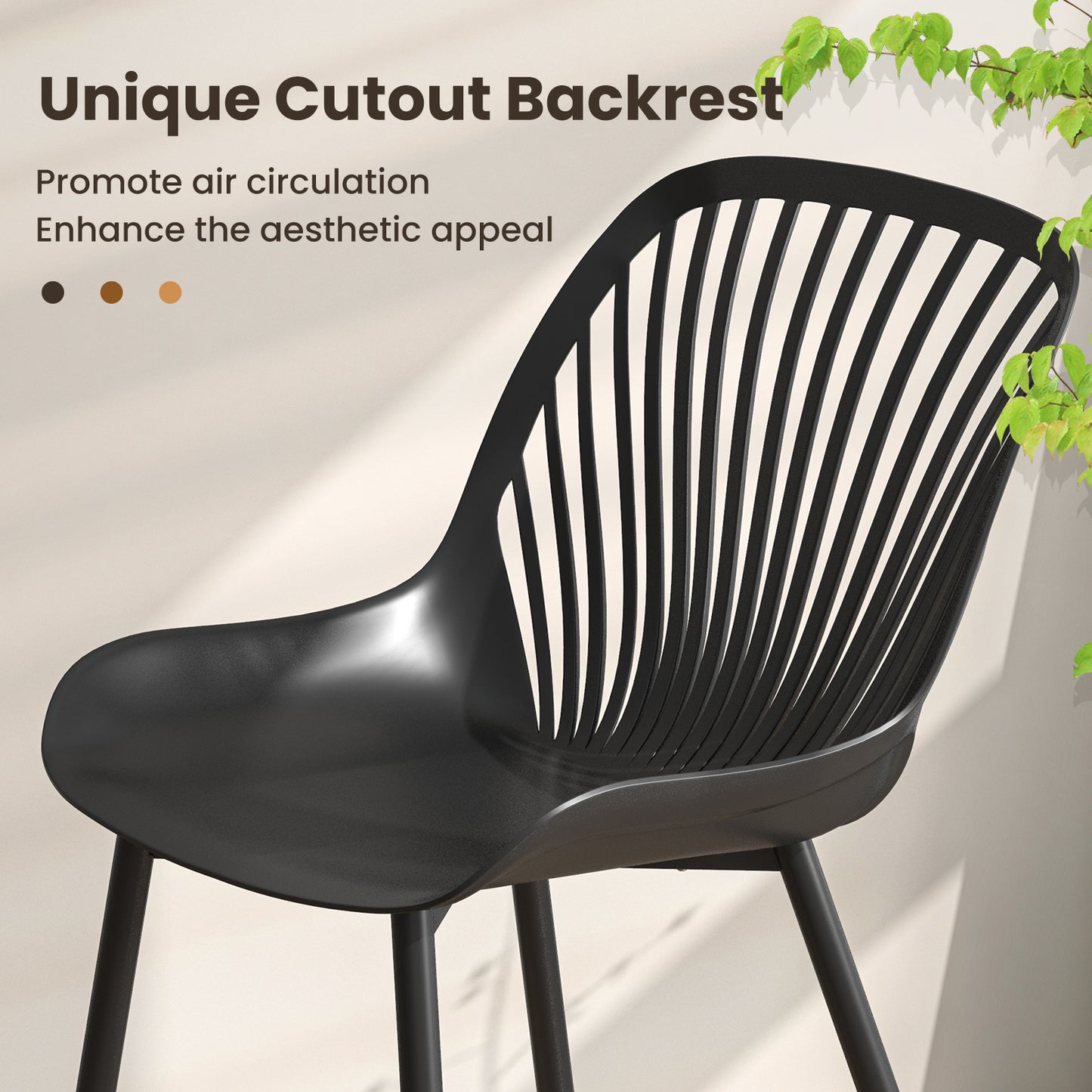 Dining Chairs with Cutout Backrest and Metal Legs - Black