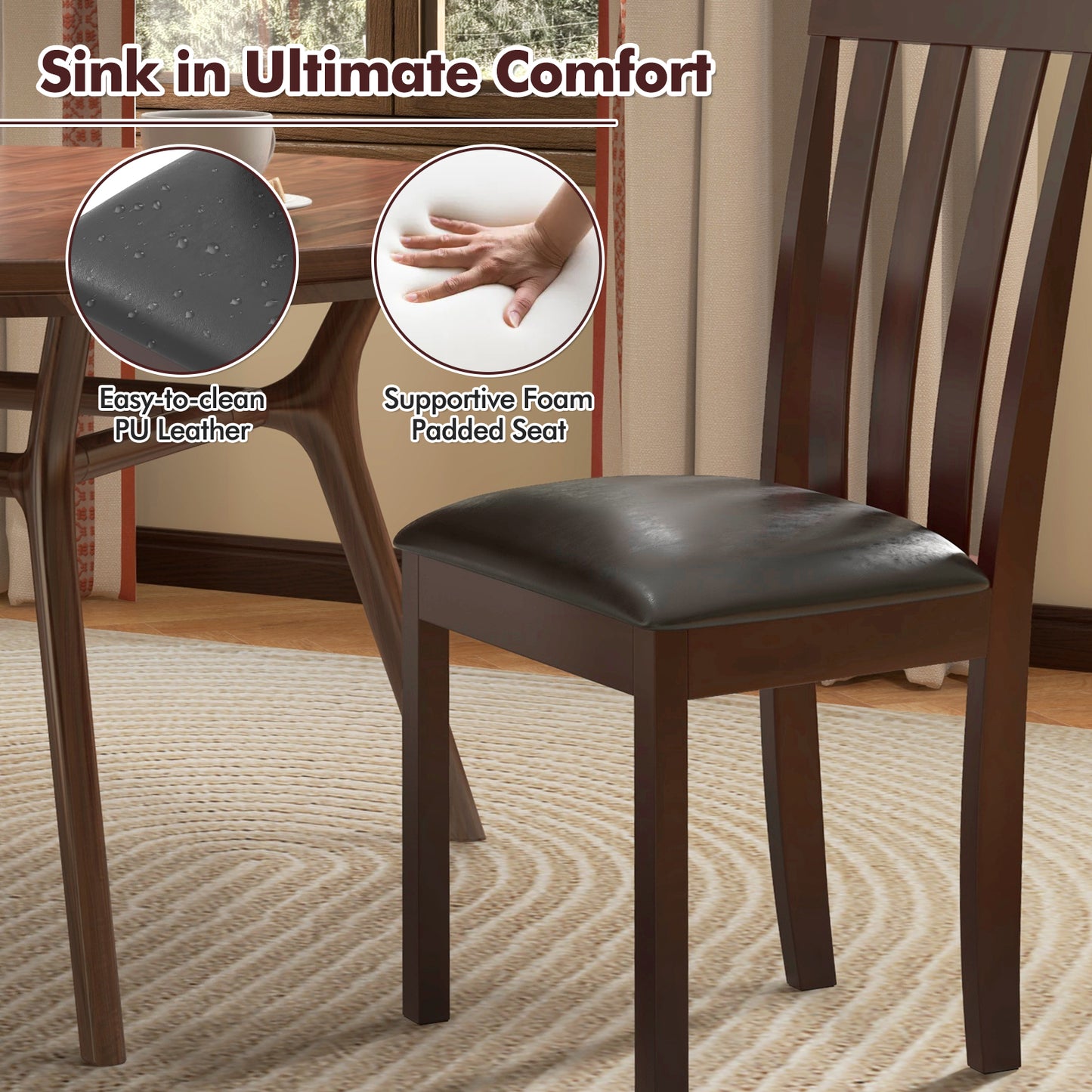 Upholstered Dining Chairs Set of 2 with Padded Seat