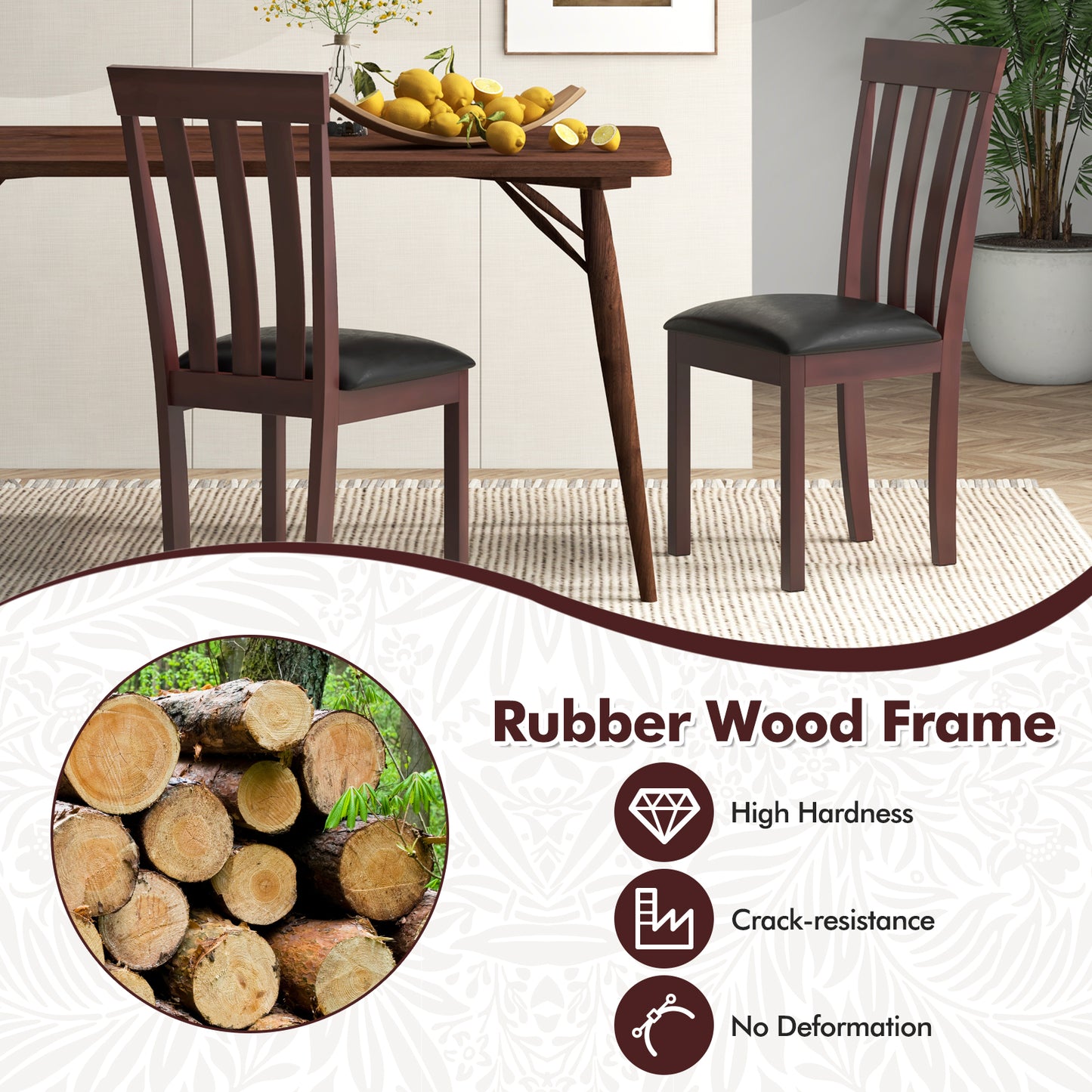 Upholstered Dining Chairs Set of 2 with Padded Seat