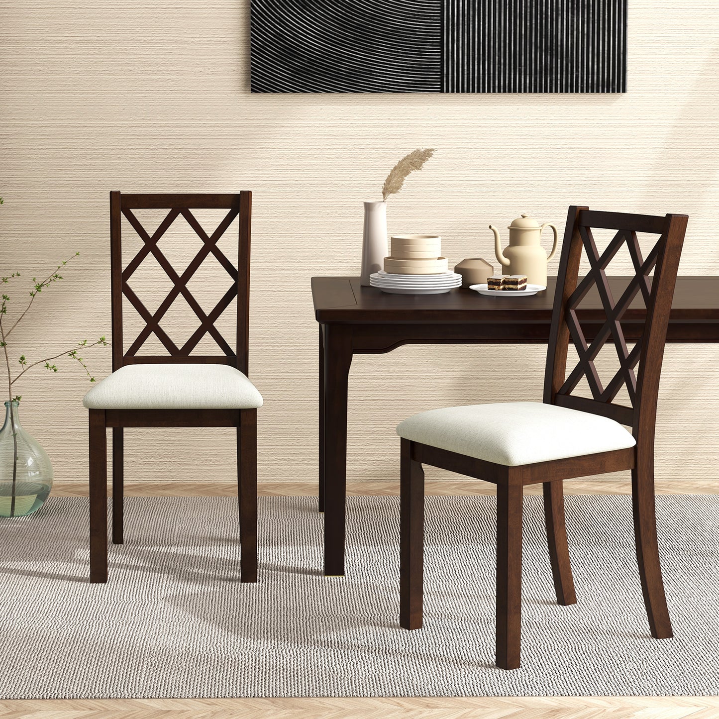 Upholstered Dining Chairs Set of 2 with Rubber Wood Legs