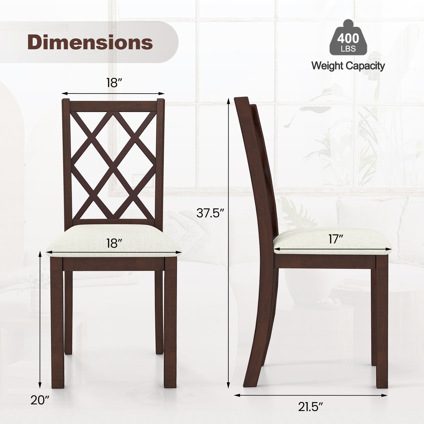 Upholstered Dining Chairs Set of 2 with Rubber Wood Legs