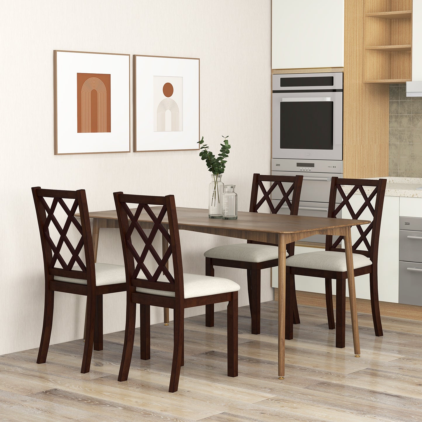 Upholstered Dining Chairs Set of 2 with Rubber Wood Legs