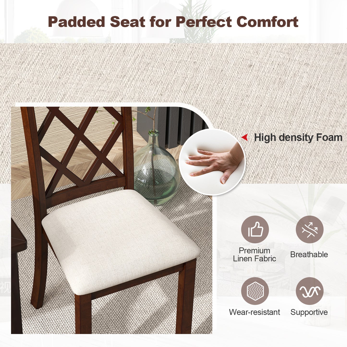Upholstered Dining Chairs Set of 2 with Rubber Wood Legs