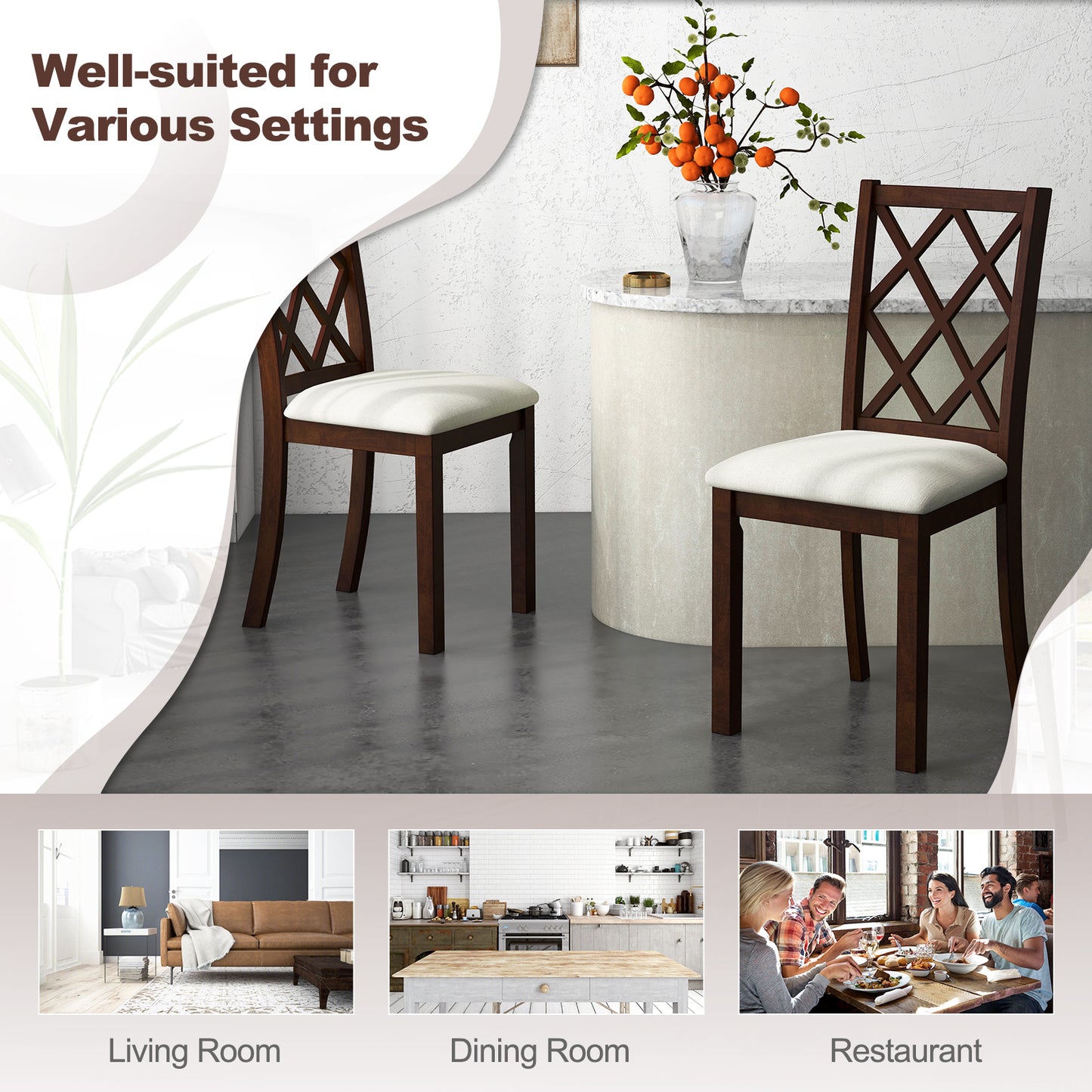 Upholstered Dining Chairs Set of 2 with Rubber Wood Legs