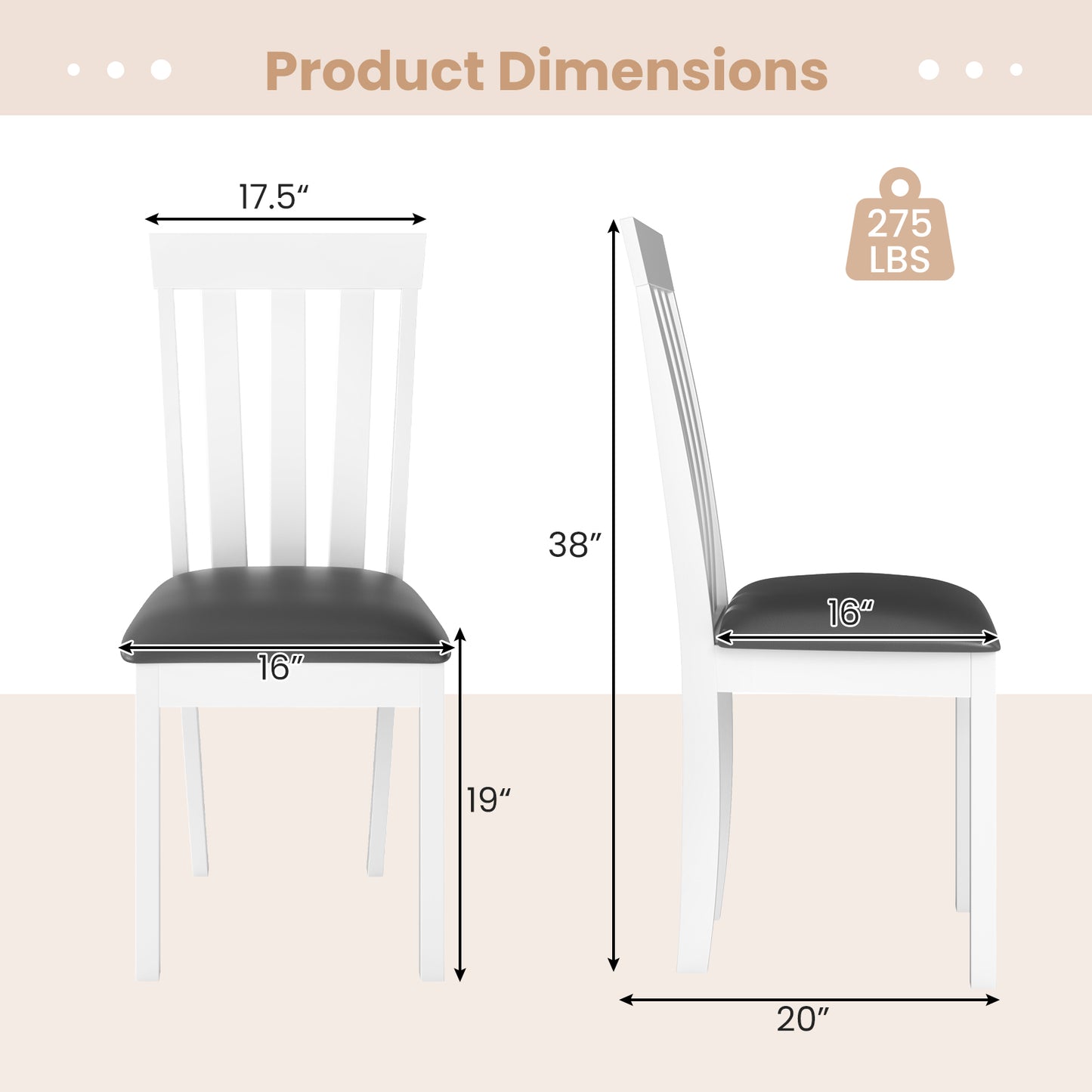 Upholstered Dining Chairs Set of 2 with Padded Seat